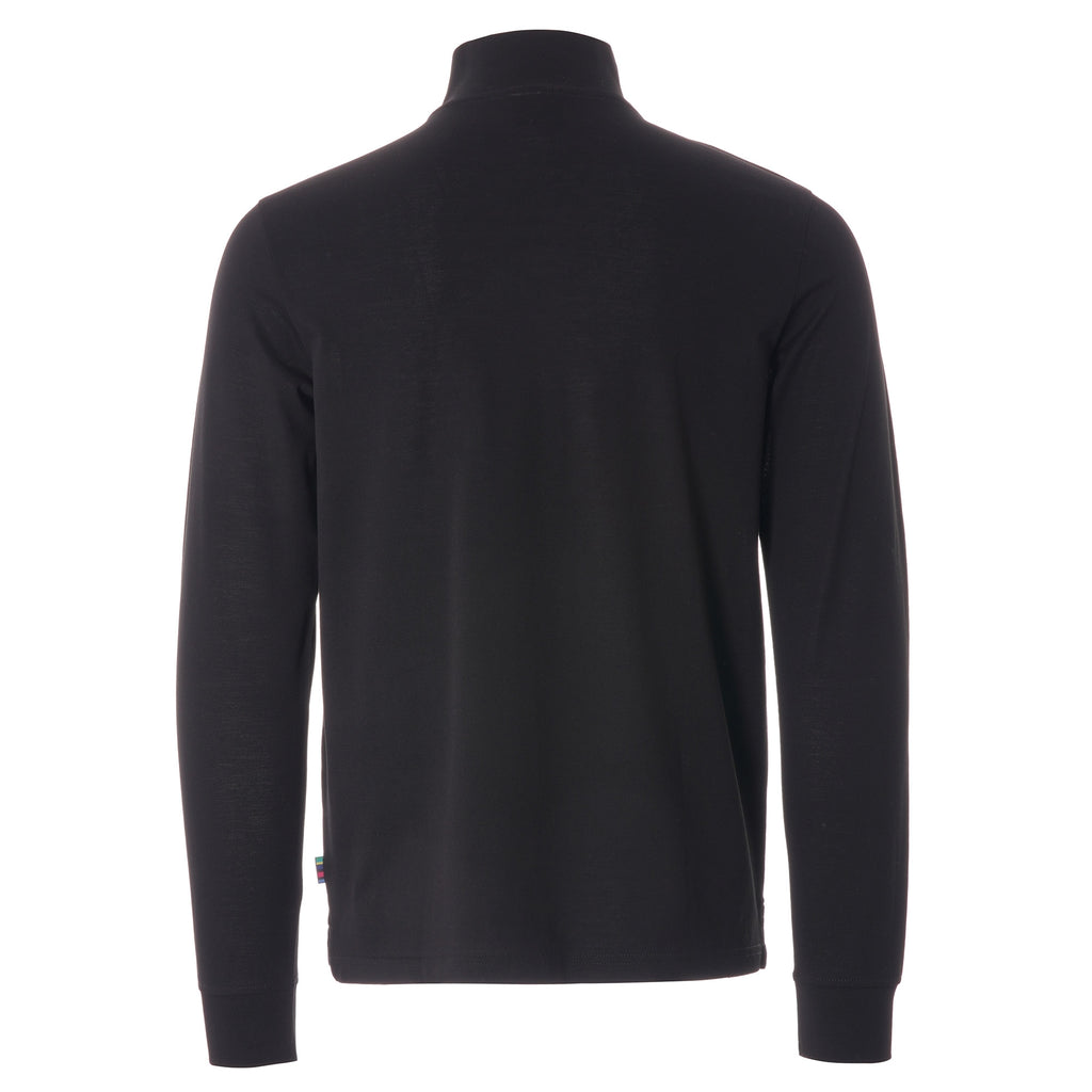 Paul Smith Long Sleeve Polo Shirt with 'Sports Stripe' Half Zip - Black
