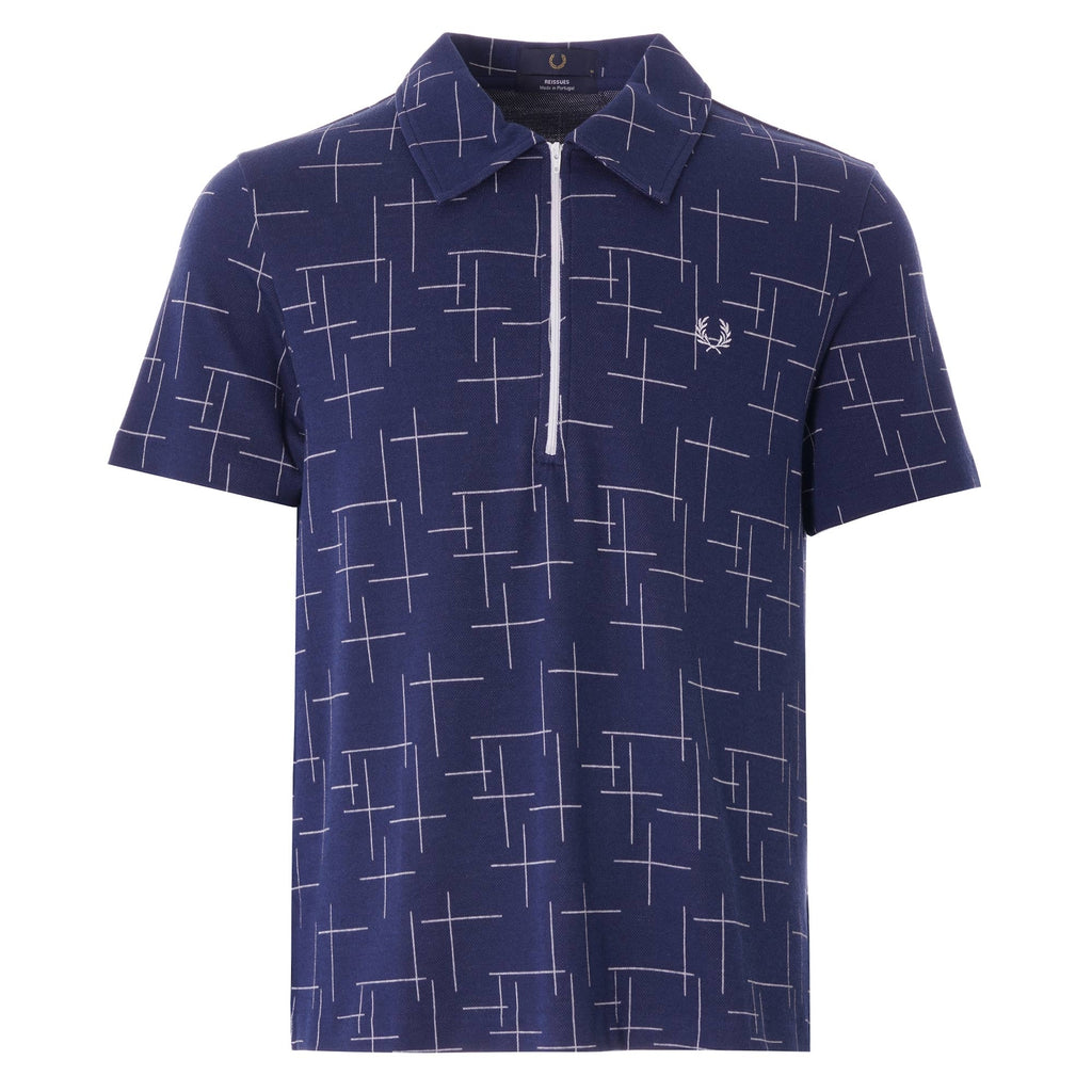 Fred Perry Reissues Cross Hatch Half Zip Shirt - French Navy