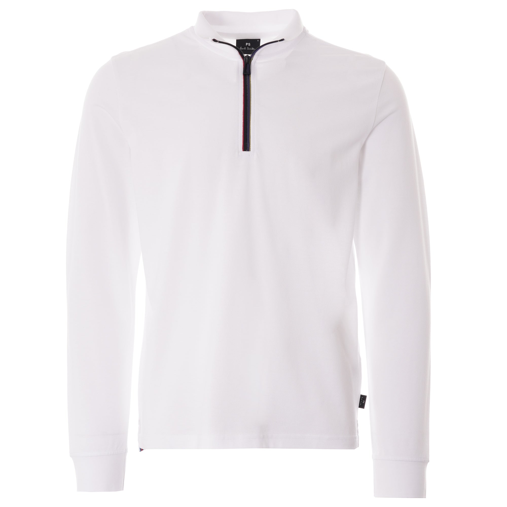 Paul Smith Long Sleeve Polo Shirt with 'Sports Stripe' Half Zip - White