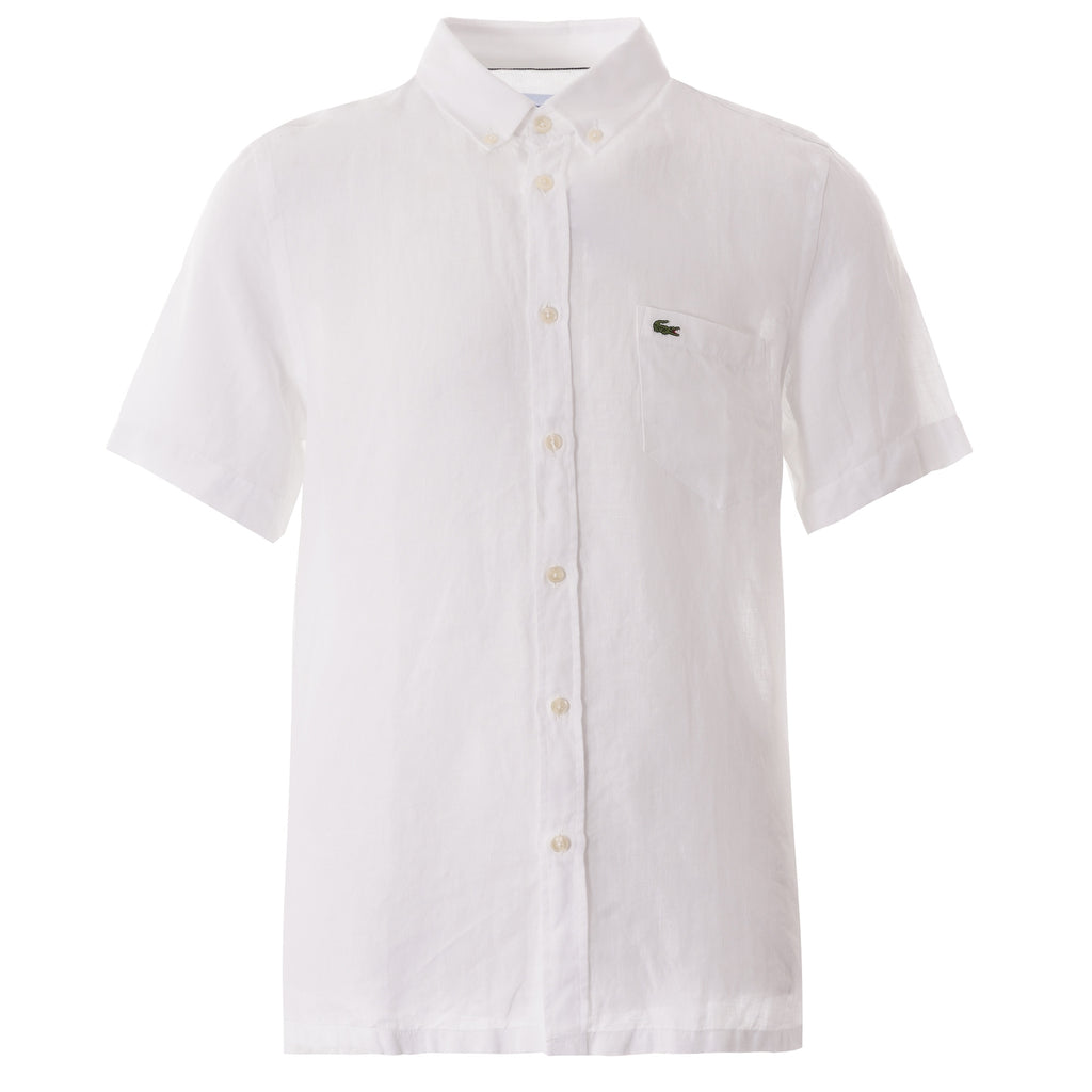 Lacoste Short Sleeve Linen Shirt - White