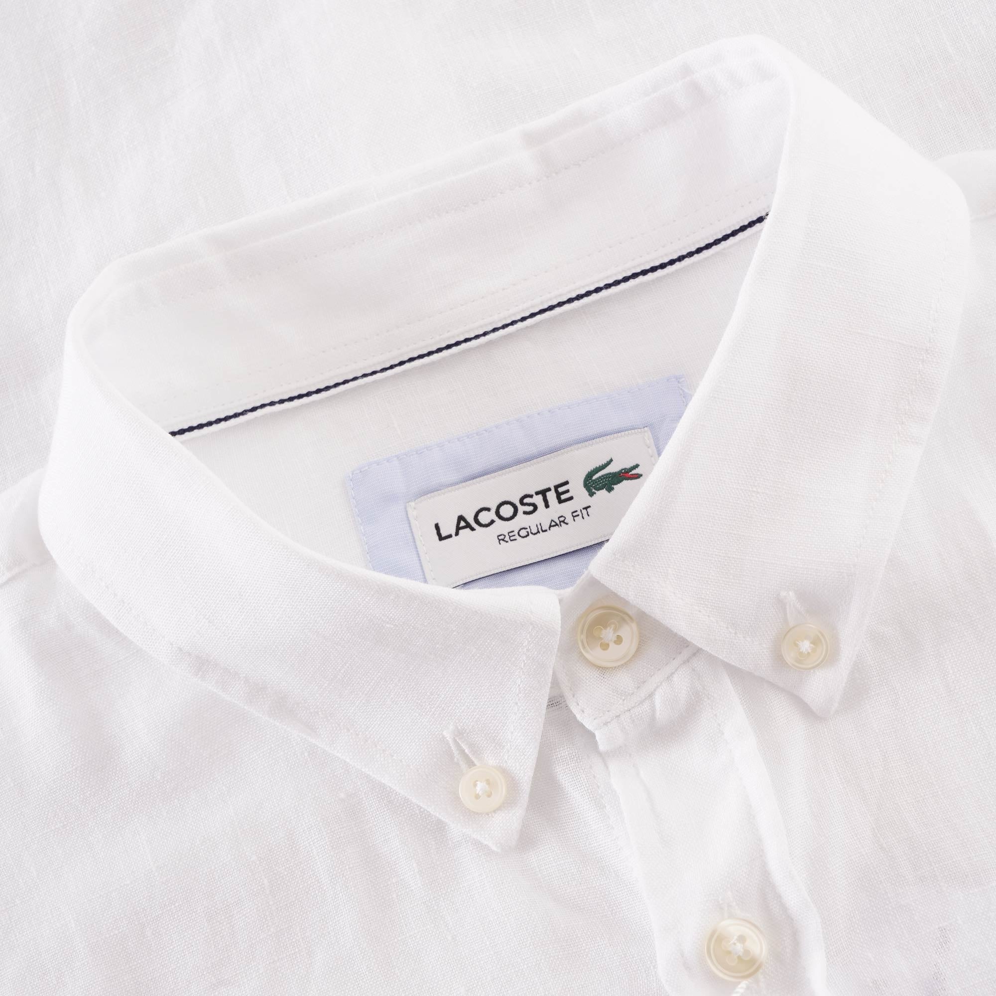 Lacoste Short Sleeve Linen Shirt - White