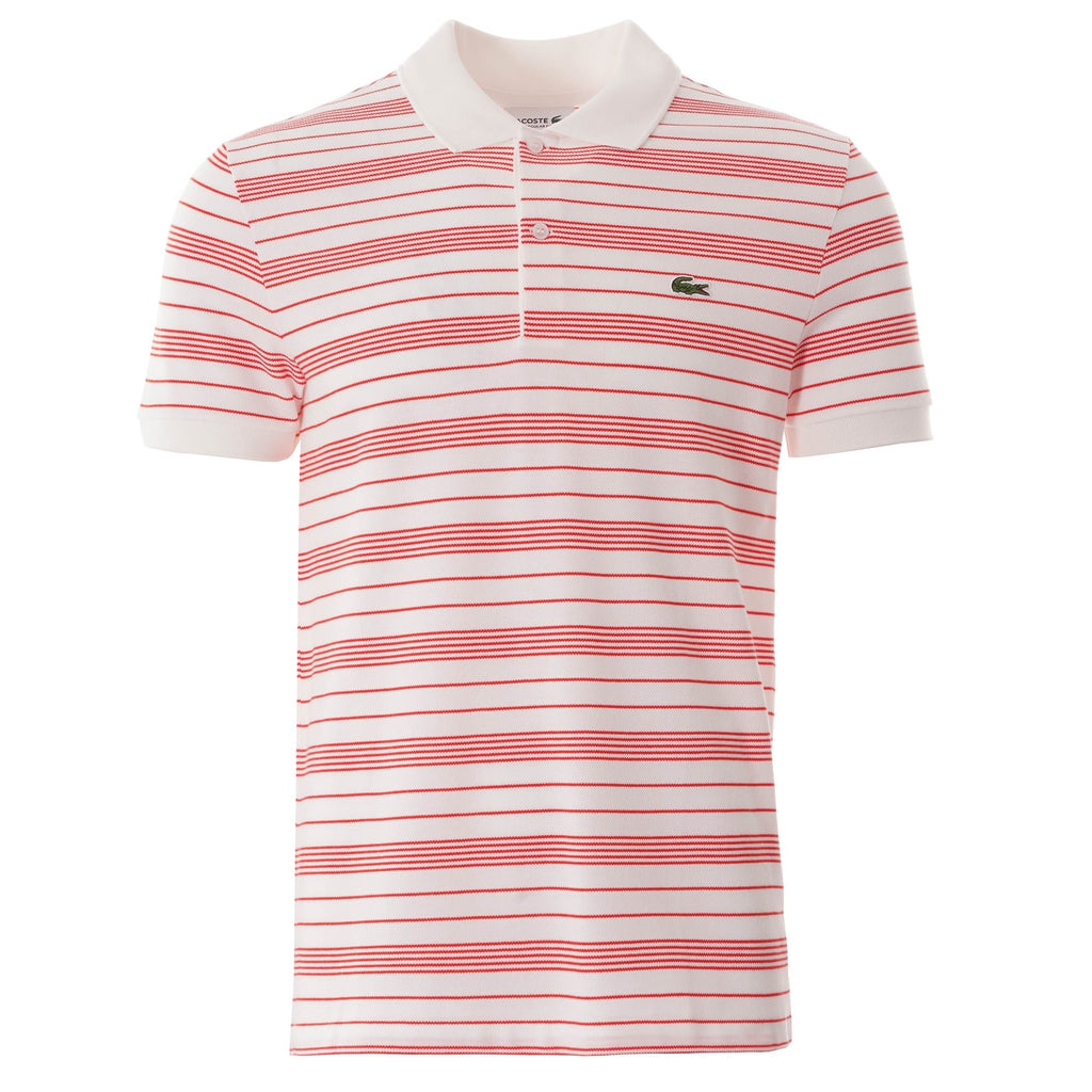 Lacoste Striped Poloshirt - White and Red
