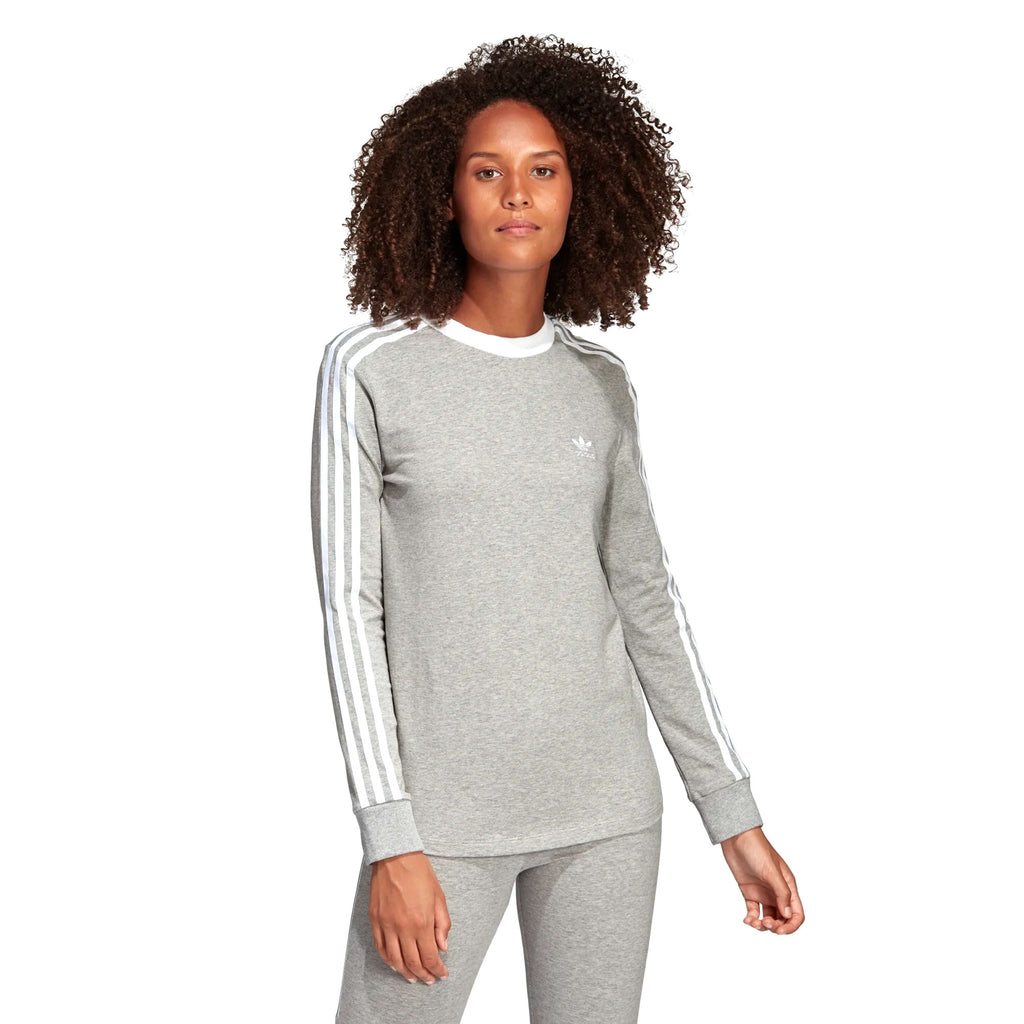 Adidas Originals Womens Three Stripes Long Sleeve Top - Grey