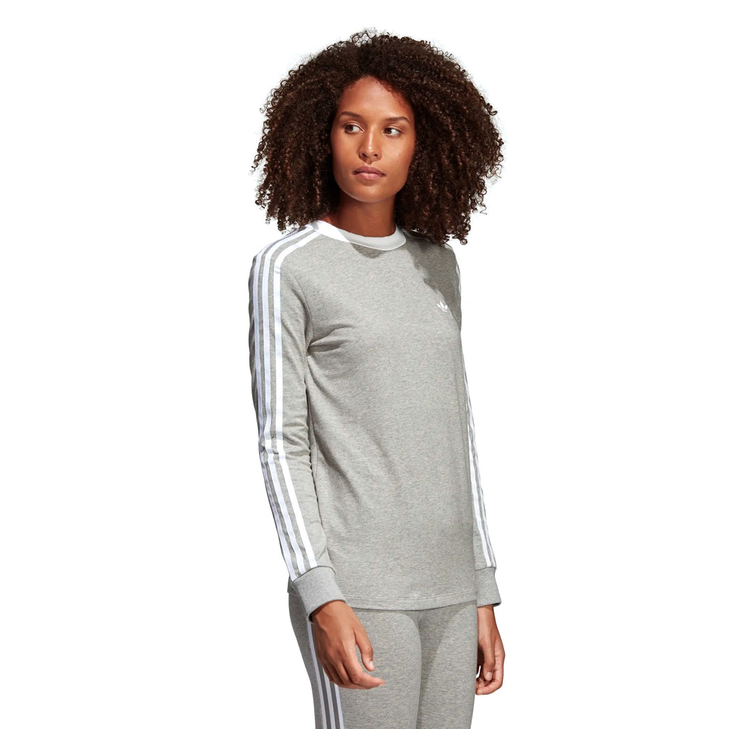 Adidas Originals Womens Three Stripes Long Sleeve Top - Grey