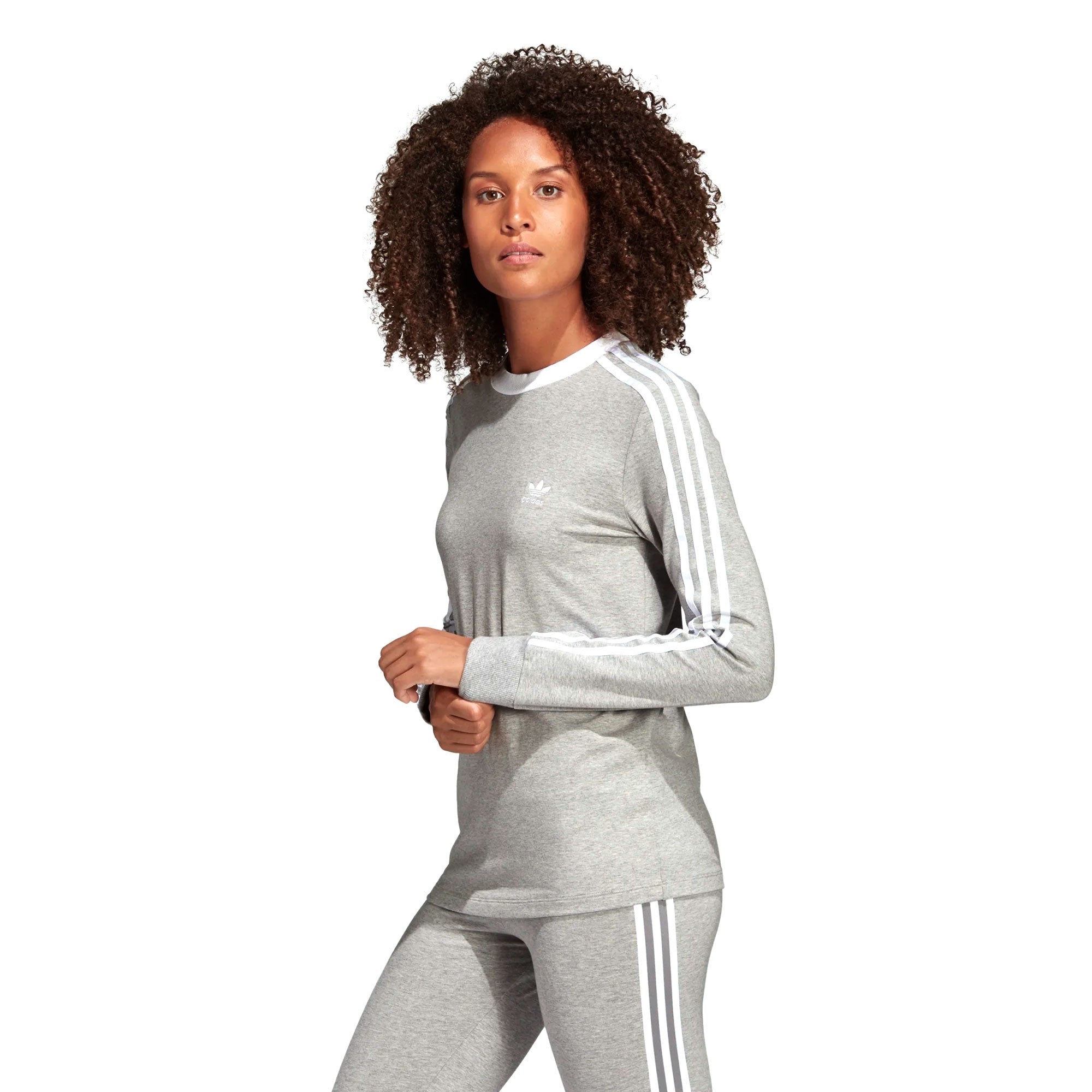 Adidas Originals Womens Three Stripes Long Sleeve Top - Grey