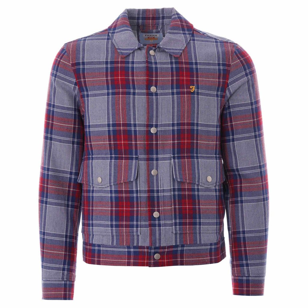 Farah Archive Wilcox Check Trucker Jacket - Red Chilli