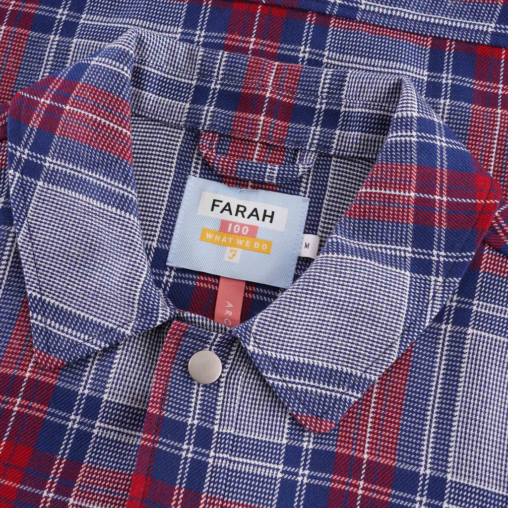 Farah Archive Wilcox Check Trucker Jacket - Red Chilli