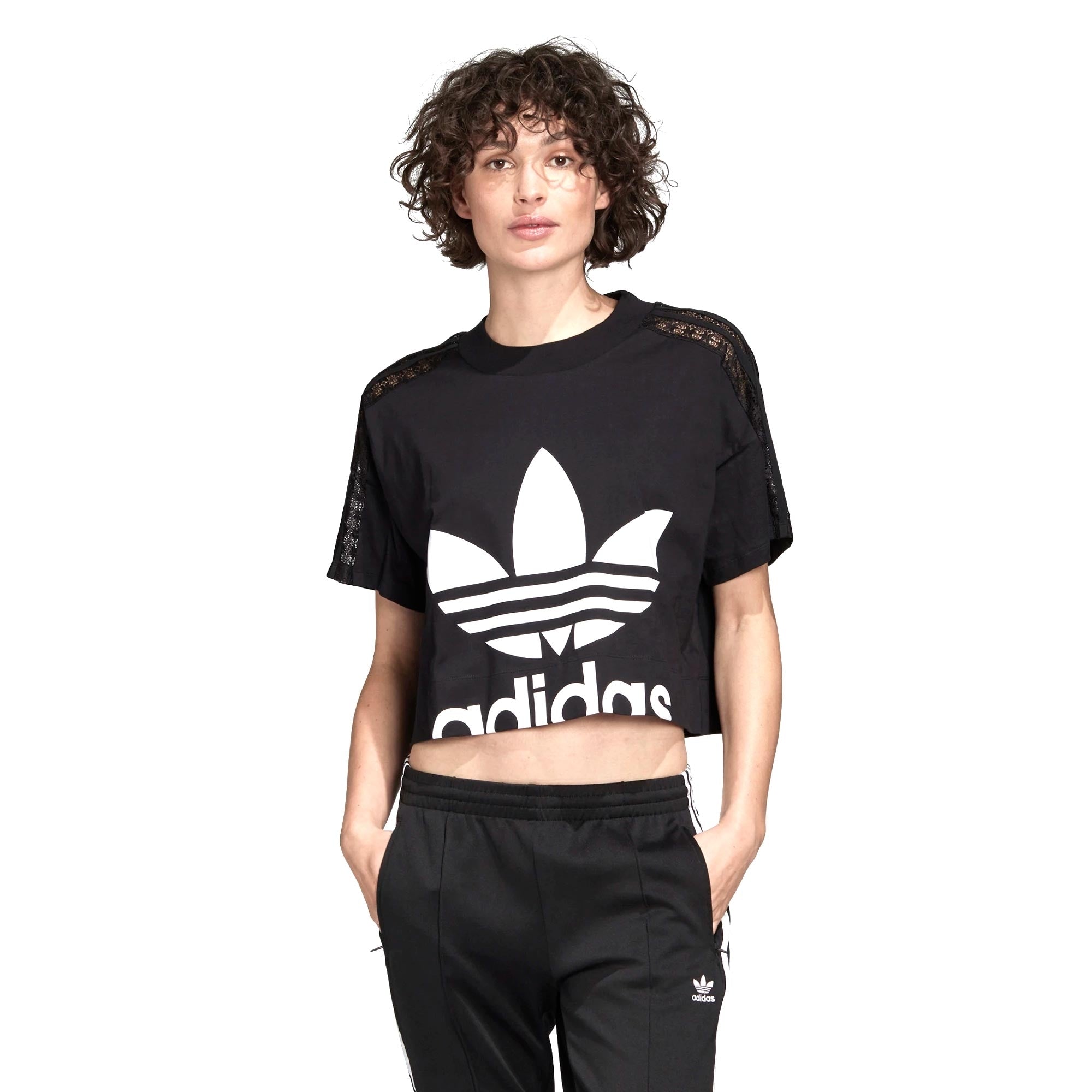 Adidas Originals Womens Cropped Lace T-shirt - Black