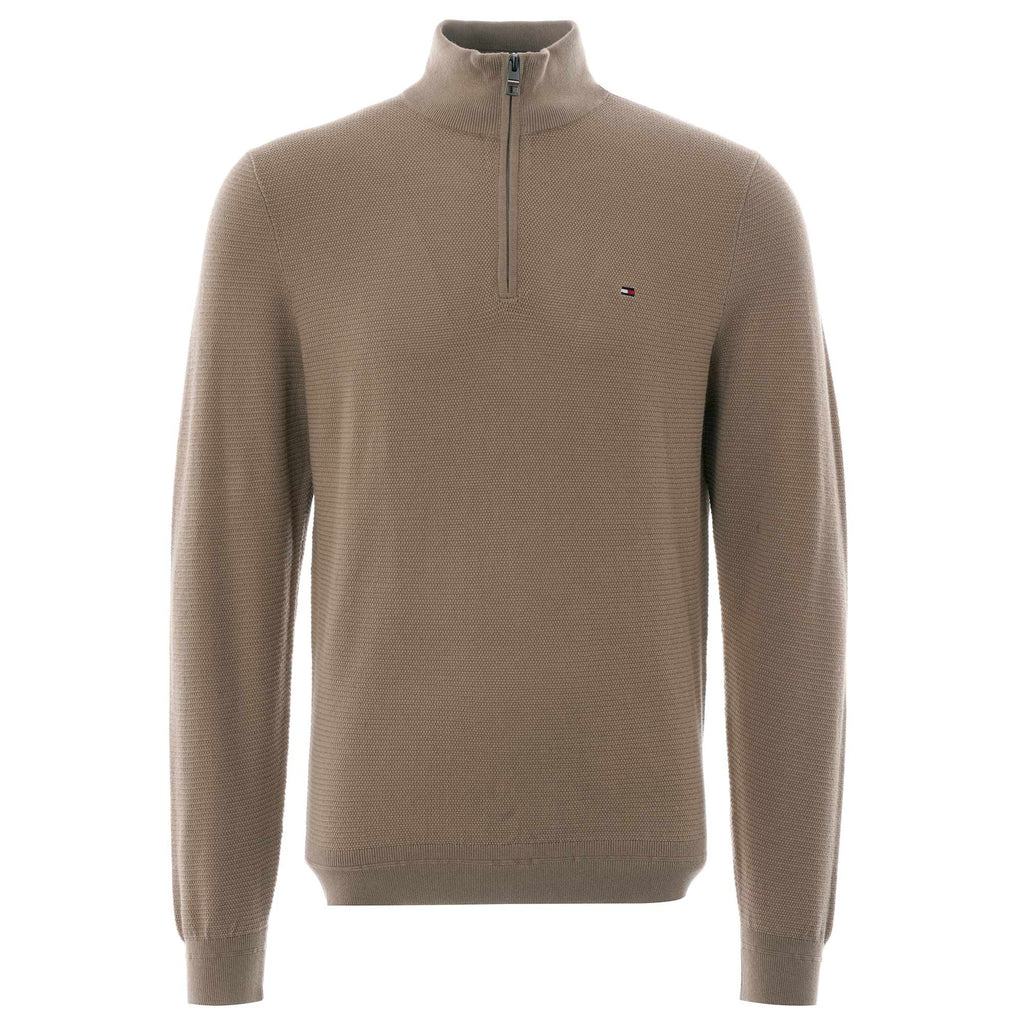 Tommy Hilfiger Textured Zipped Neck Jumper - Batique Khaki