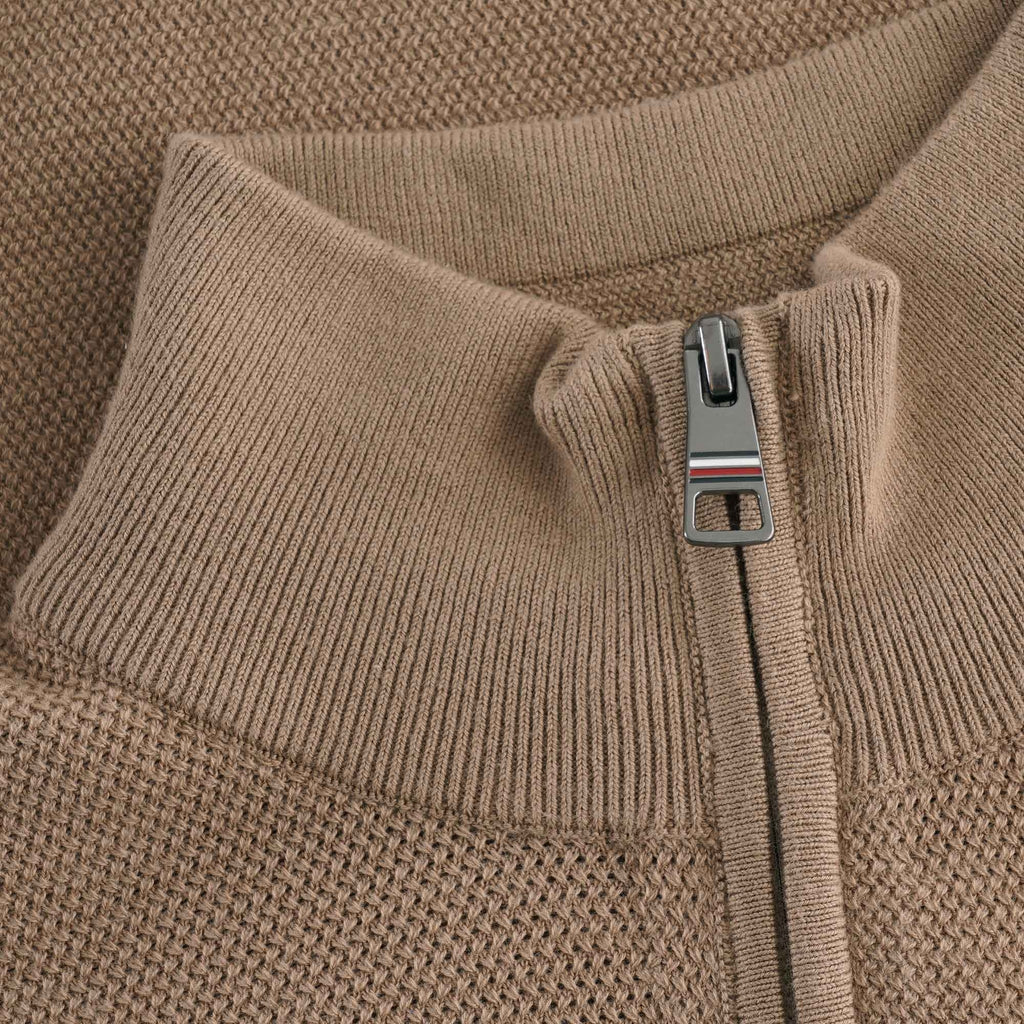 Tommy Hilfiger Textured Zipped Neck Jumper - Batique Khaki