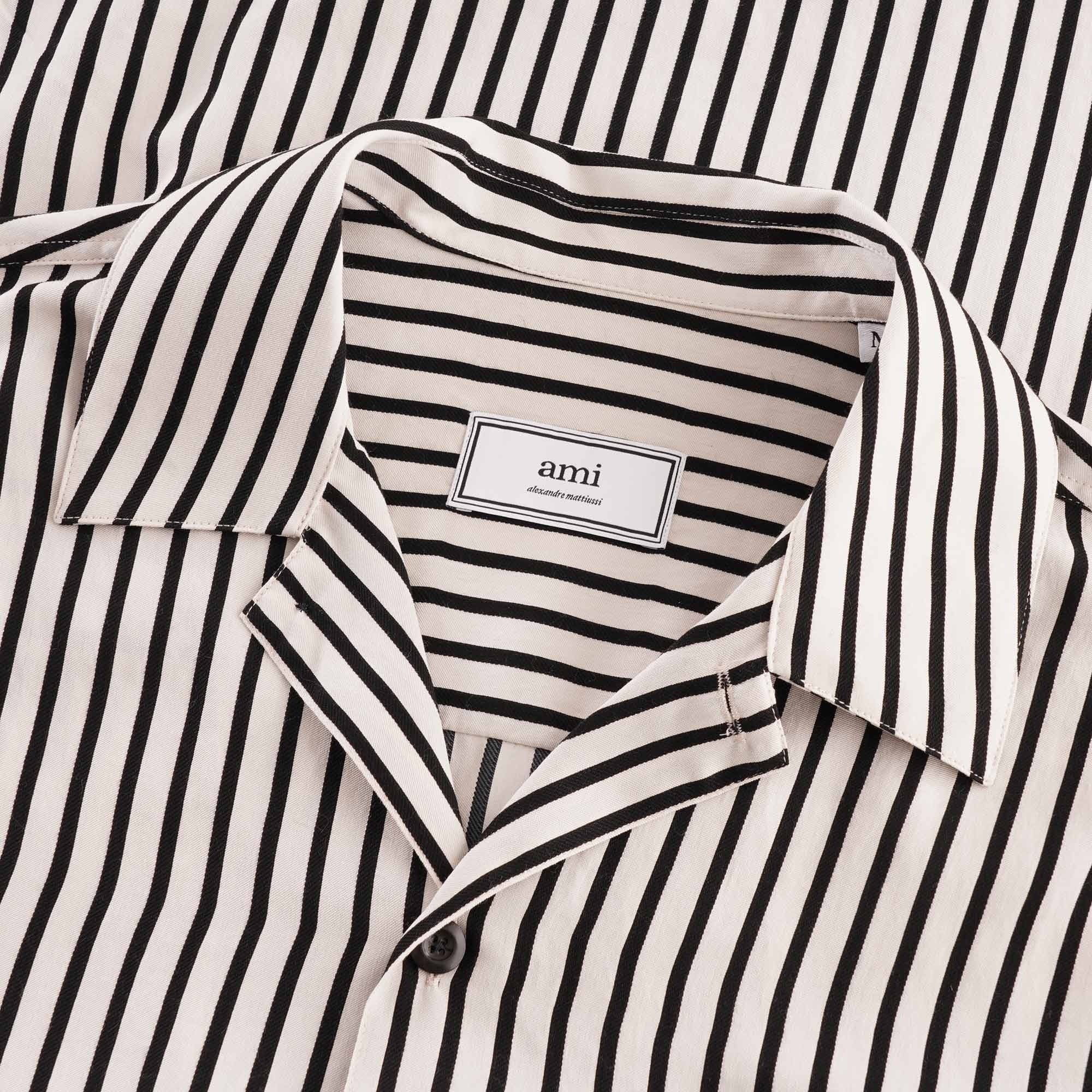 AMI Striped Short Sleeve Shirt - White/Black