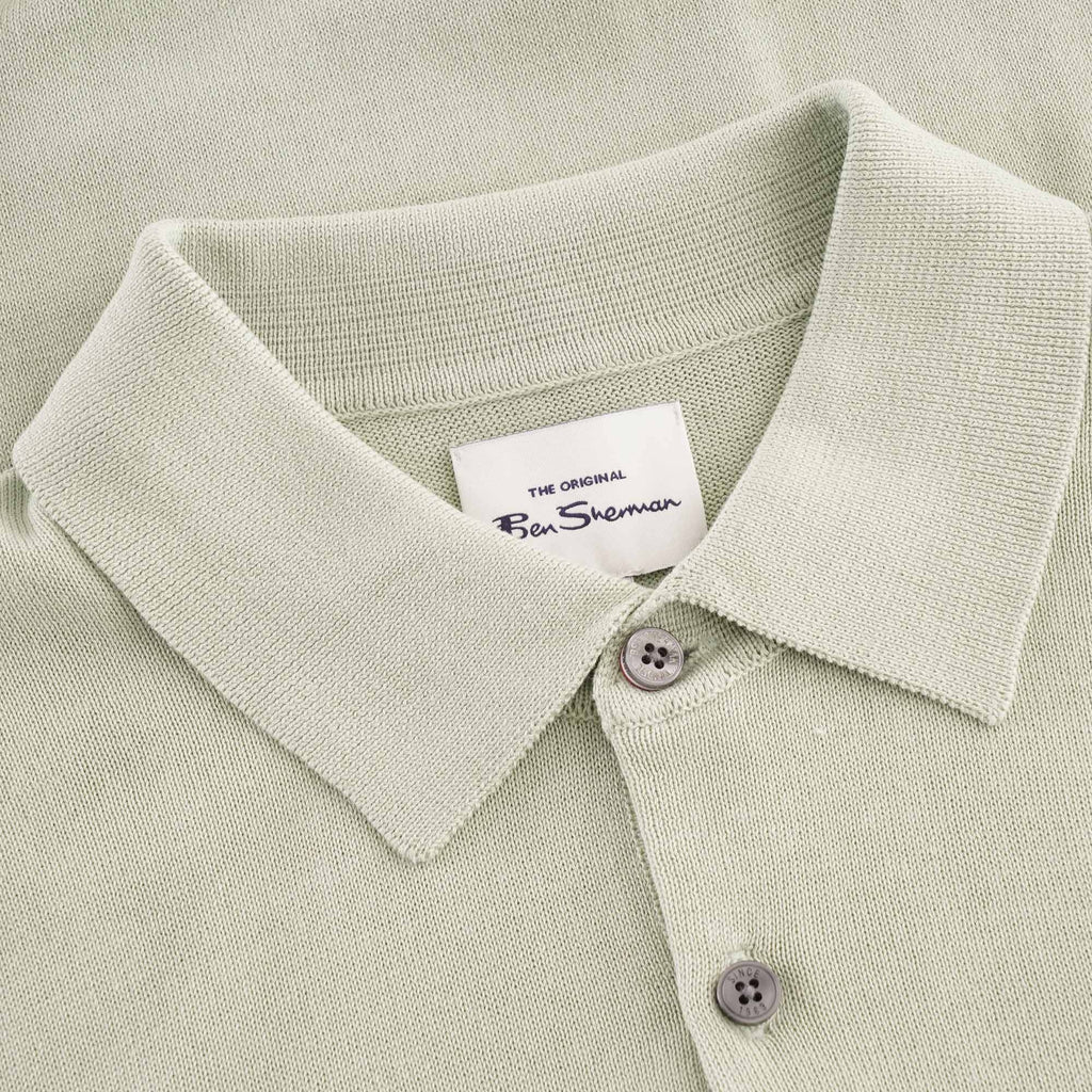 Ben Sherman Signature Knitted Cotton Short Sleeve Polo - Light Green