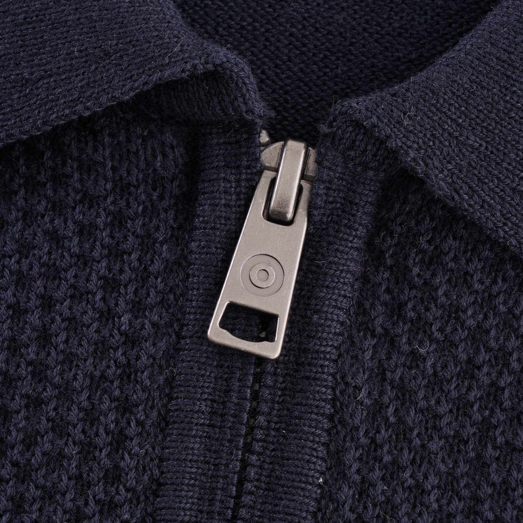 Ben Sherman Textured Stripe Zip Through Polo - Dark Navy