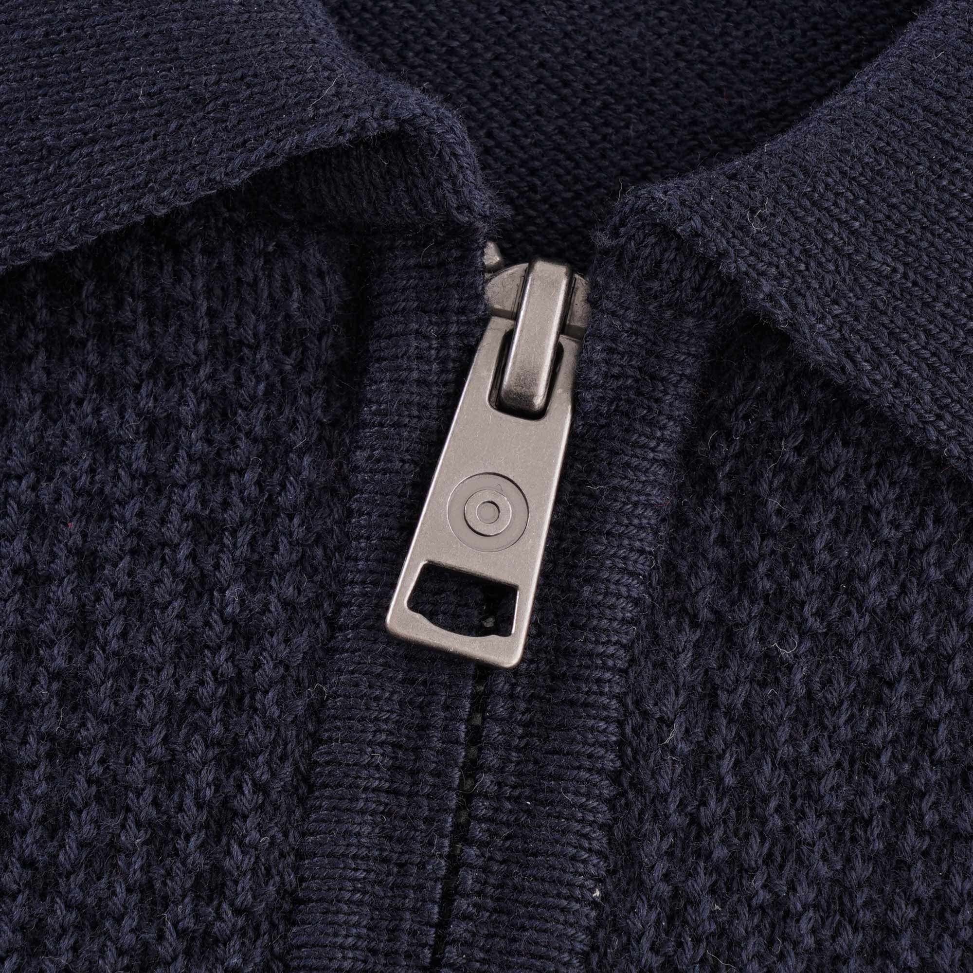Ben Sherman Textured Stripe Zip Through Polo - Dark Navy