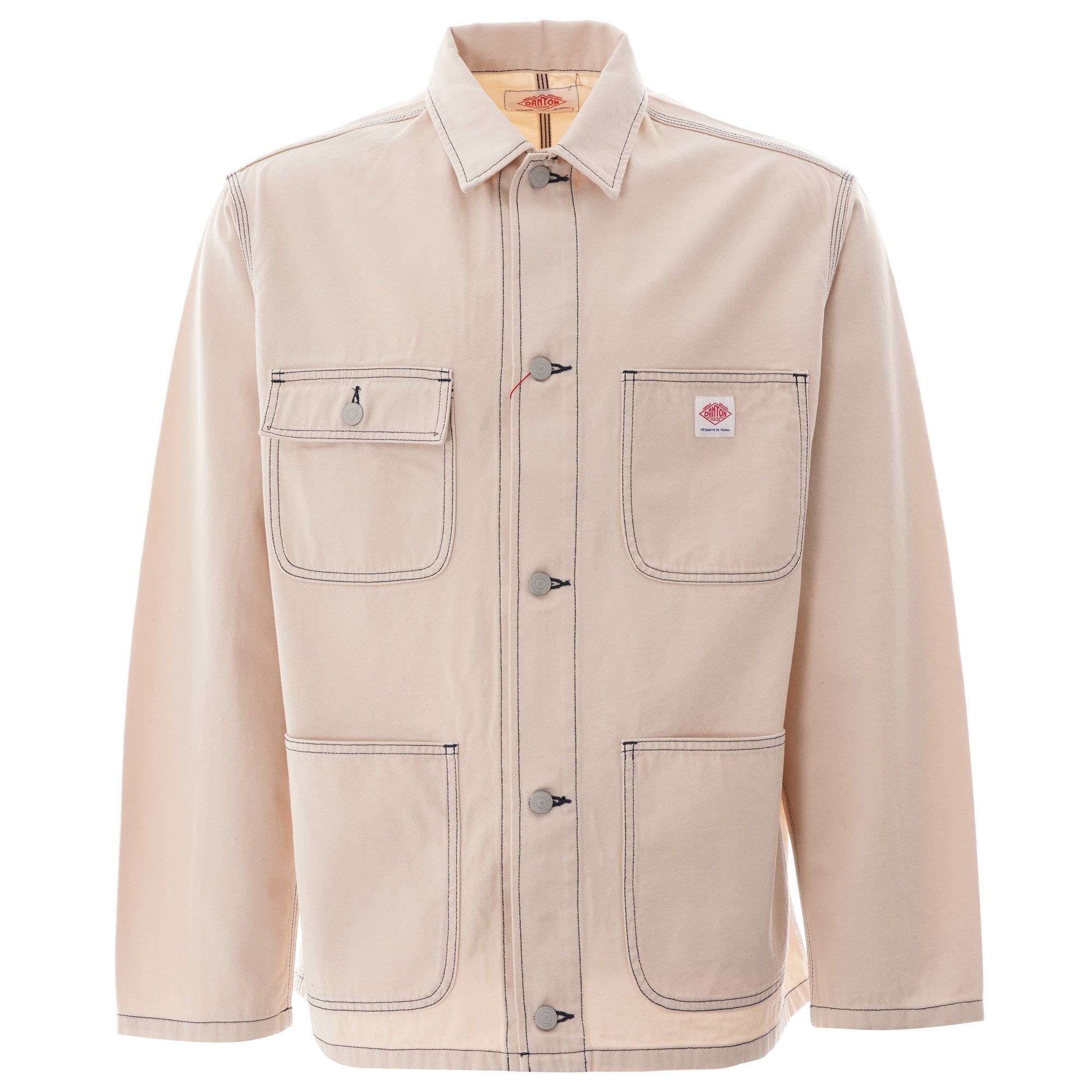 A beige Danton jacket on a white background, featuring large pockets and contrasting stitching.