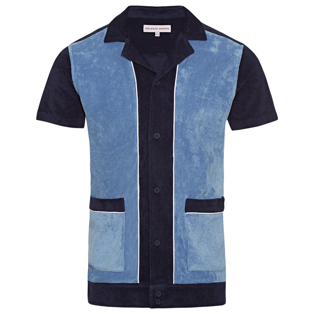 Orlebar Brown Travis Towelling Button Through Polo - Navy/Sea