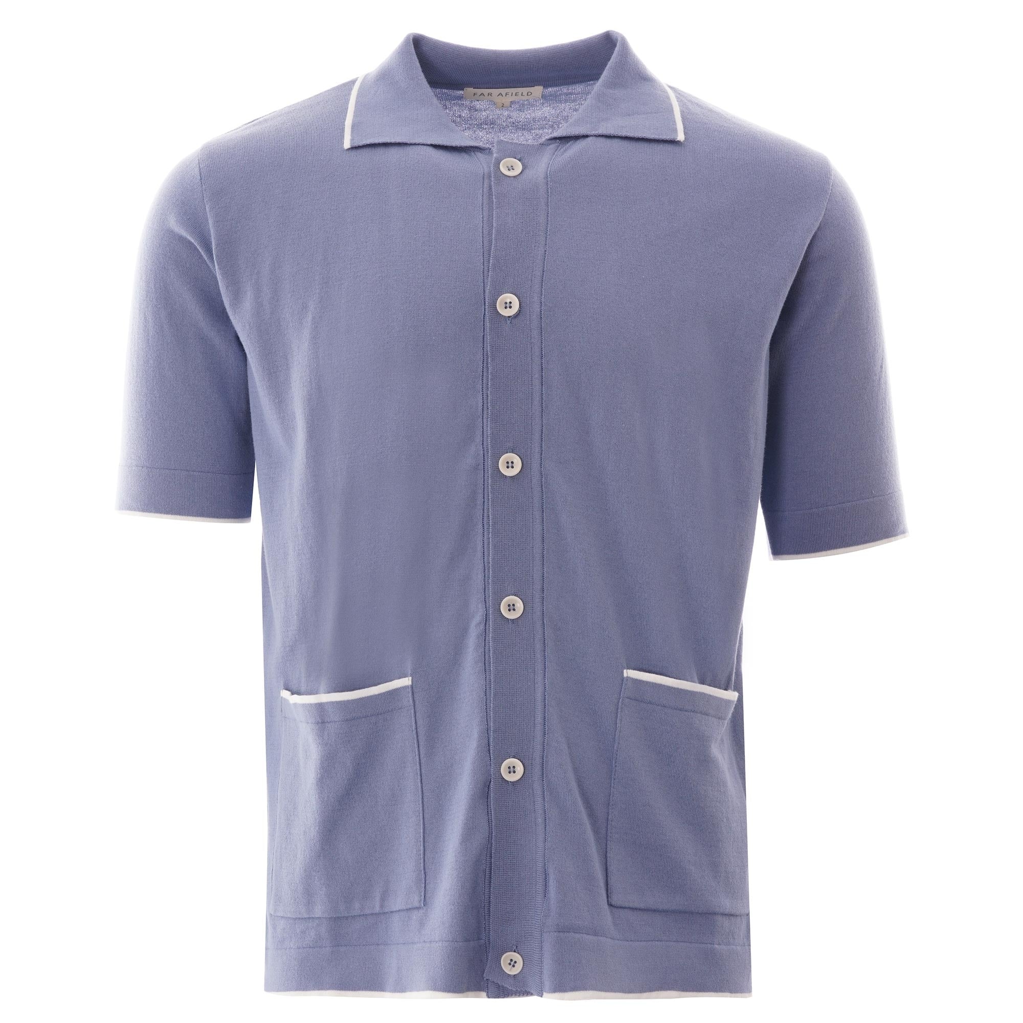 Far Afield Errol Short Sleeve Button Through Polo - Stonewash Blue