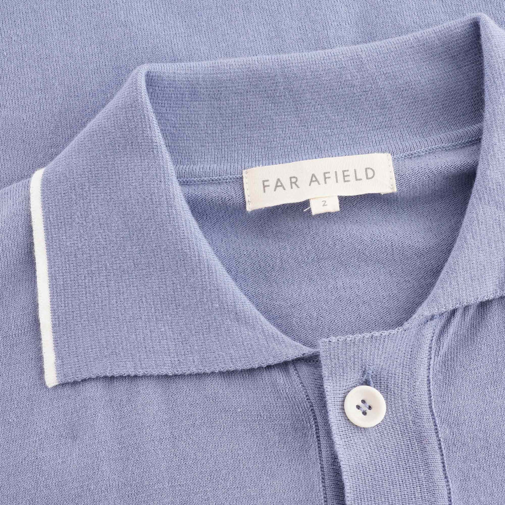 Far Afield Errol Short Sleeve Button Through Polo - Stonewash Blue