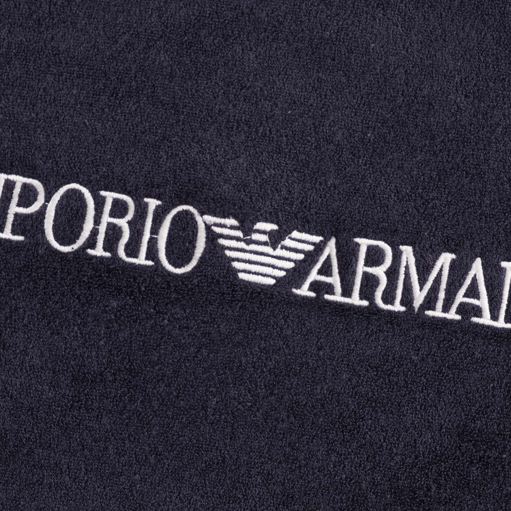 Emporio Armani Logo Print Cotton Towelling T Shirt - Blue