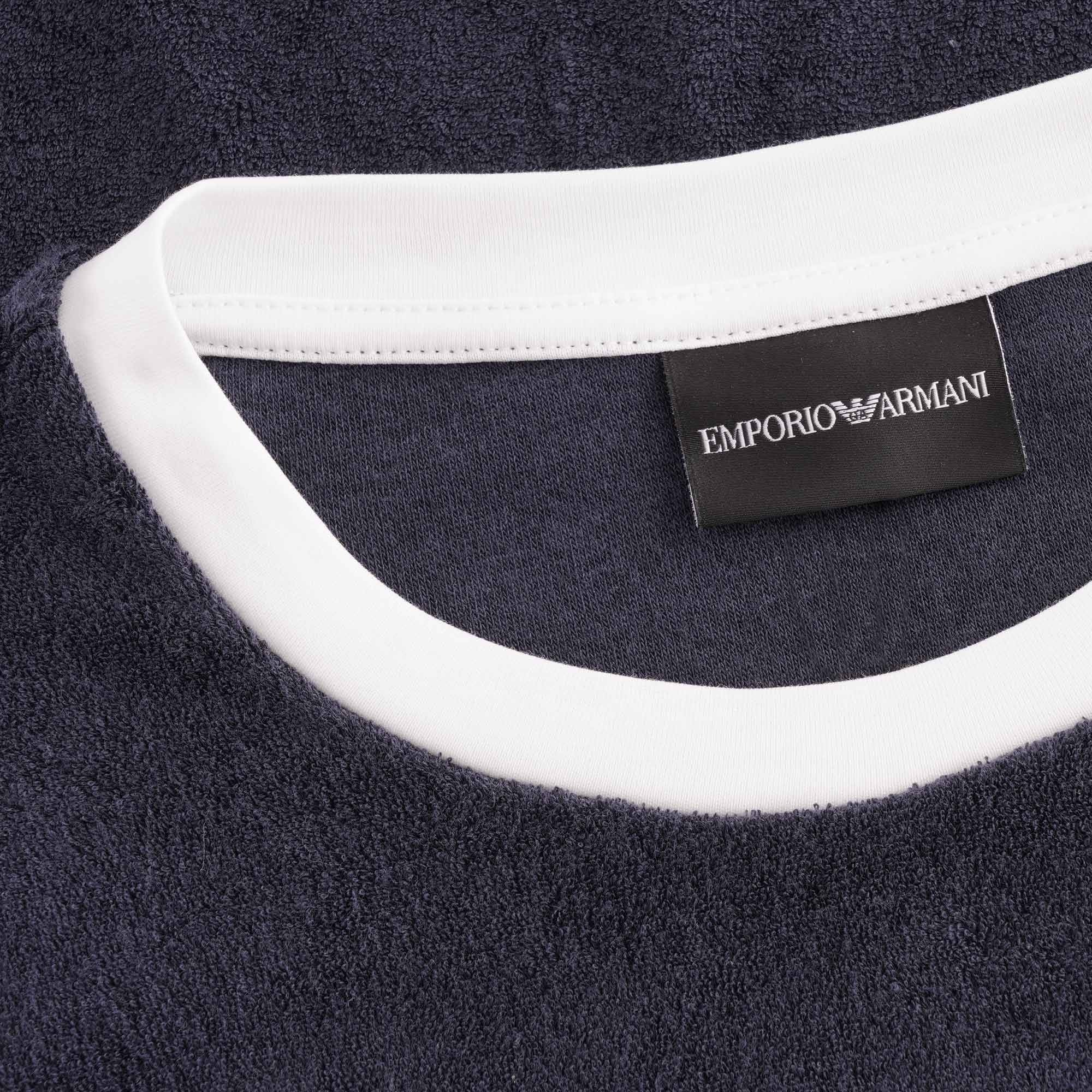Emporio Armani Logo Print Cotton Towelling T Shirt - Blue