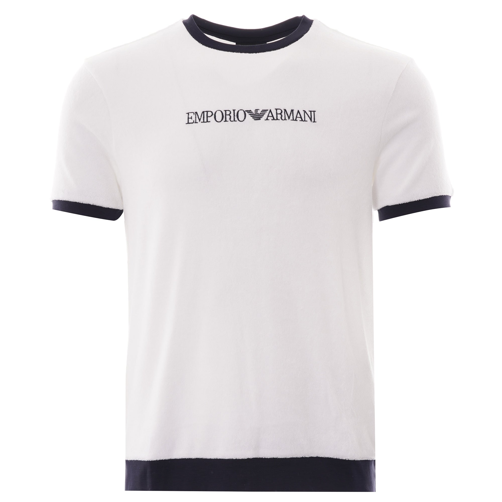 Emporio Armani Logo Print Cotton Towelling T Shirt - Bianco