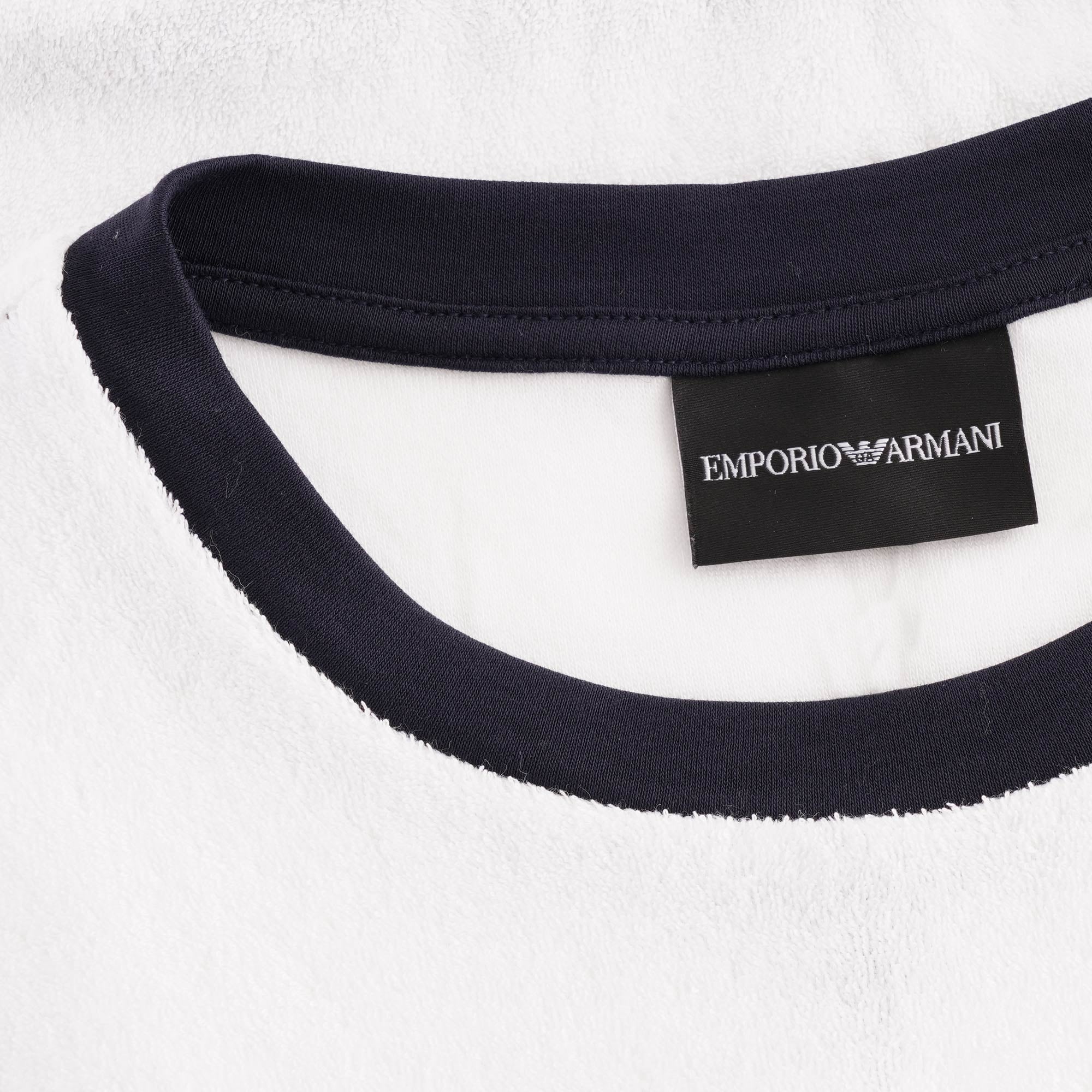 Emporio Armani Logo Print Cotton Towelling T Shirt - Bianco
