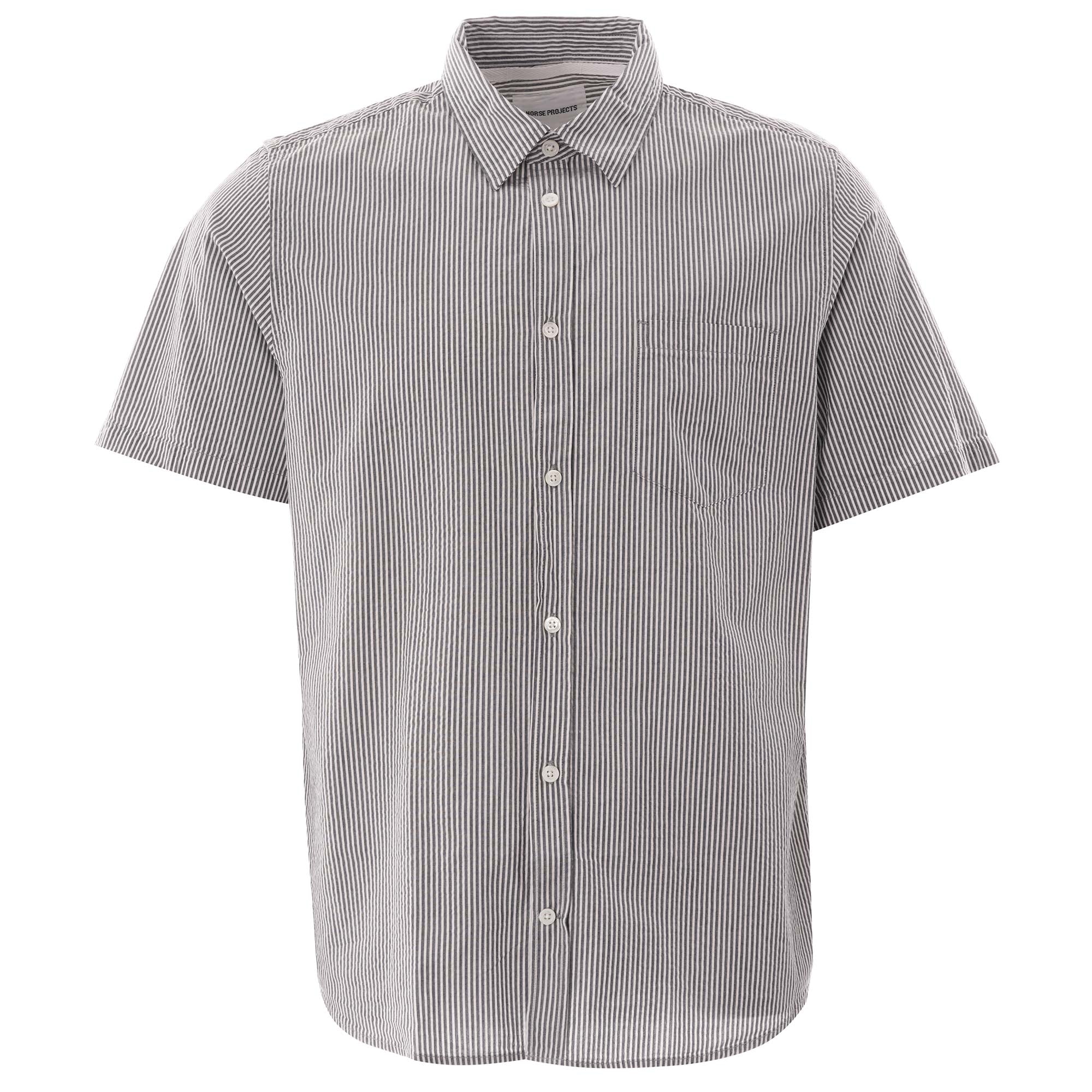Norse Projects Osvald Seersucker Shirt - Navy Stripe