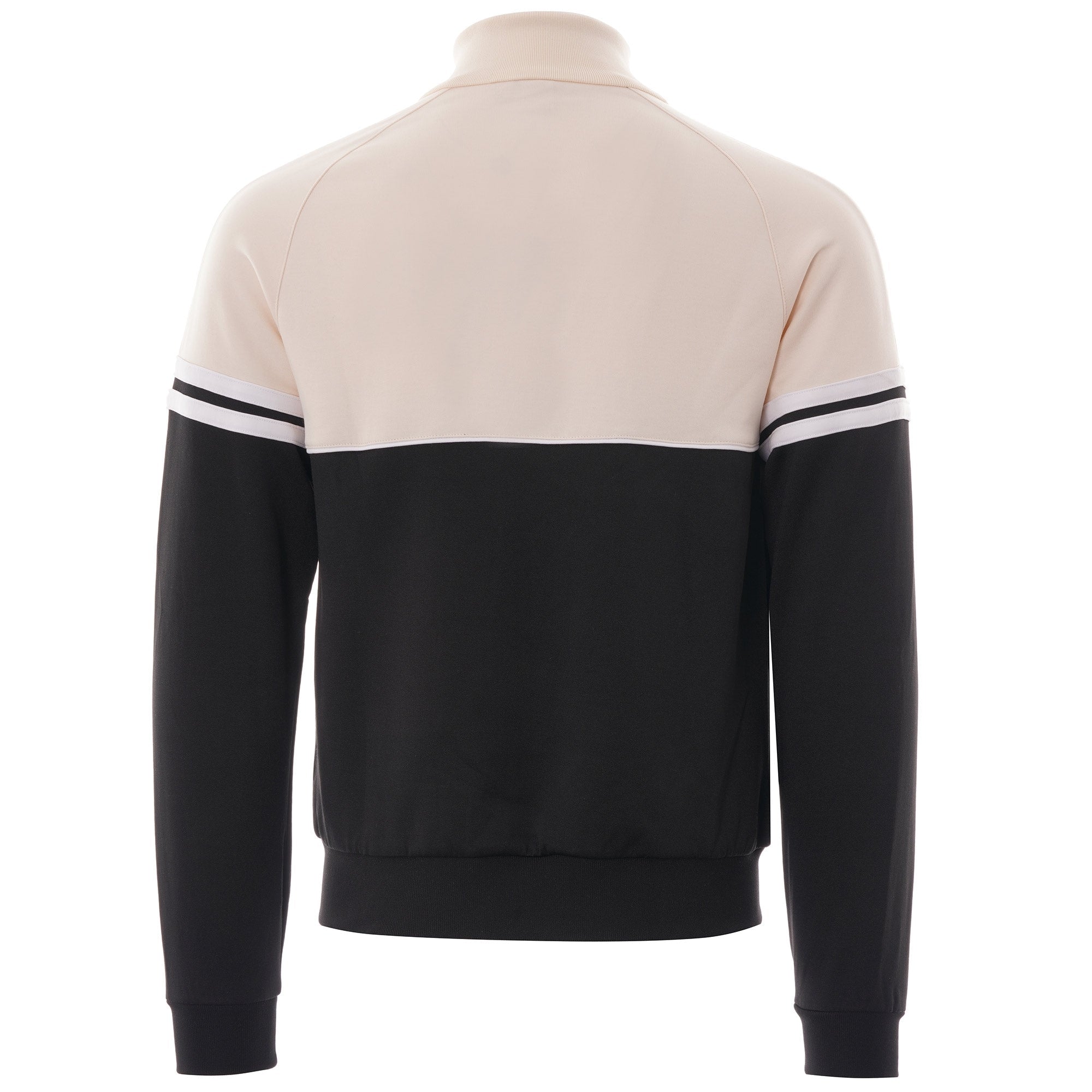 A rear view of the Sergio Tacchini Orion Track Top in black and cream.