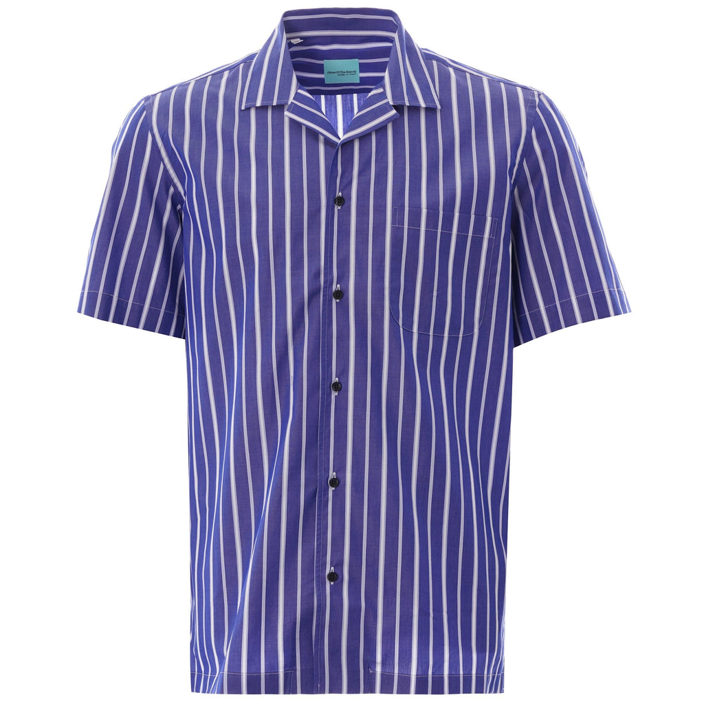 None Of The Above Made in Italy Stripe Short Sleeve Shirt - Navy/White