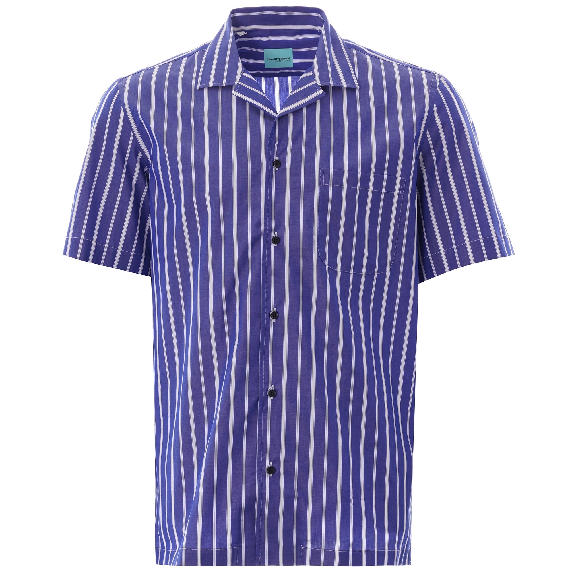None Of The Above Made in Italy Stripe Short Sleeve Shirt - Navy/White