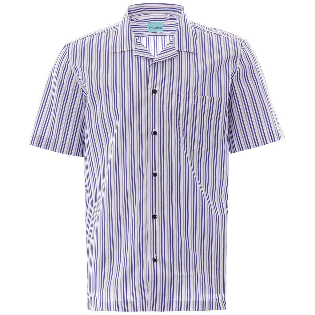 None Of The Above Made in Italy Stripe Short Sleeve Shirt - White/Navy