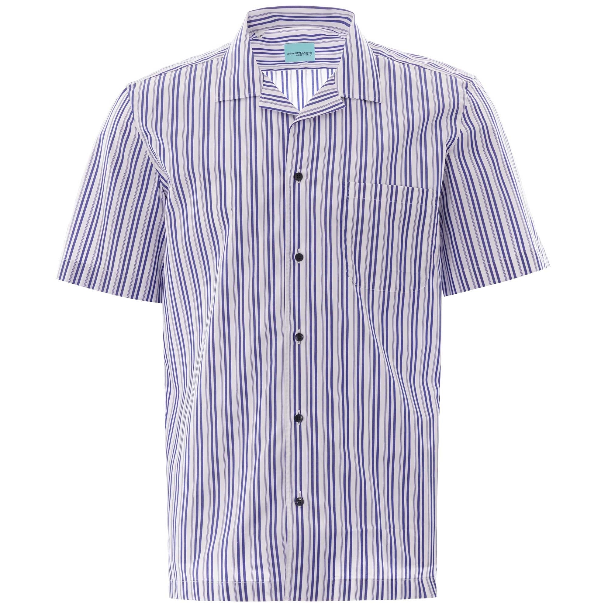 None Of The Above Made in Italy Stripe Short Sleeve Shirt - White/Navy