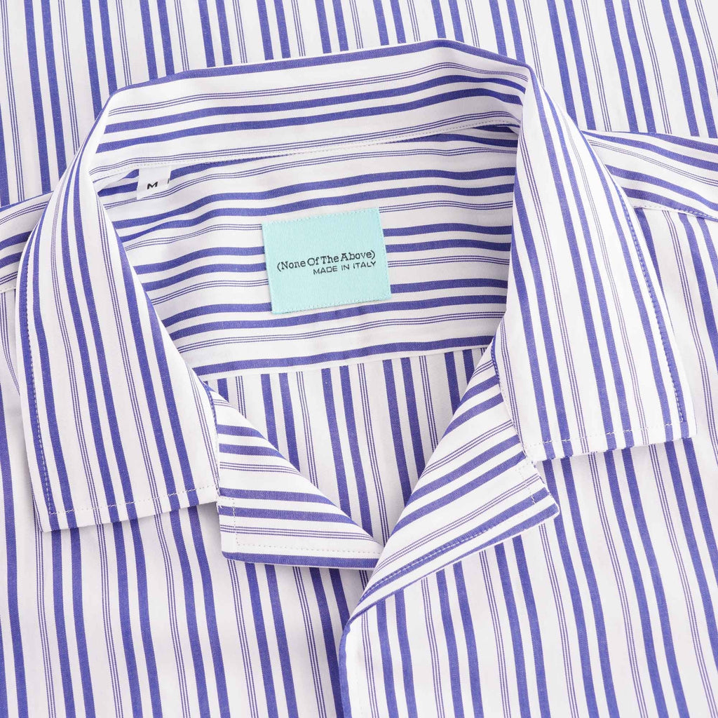None Of The Above Made in Italy Stripe Short Sleeve Shirt - White/Navy