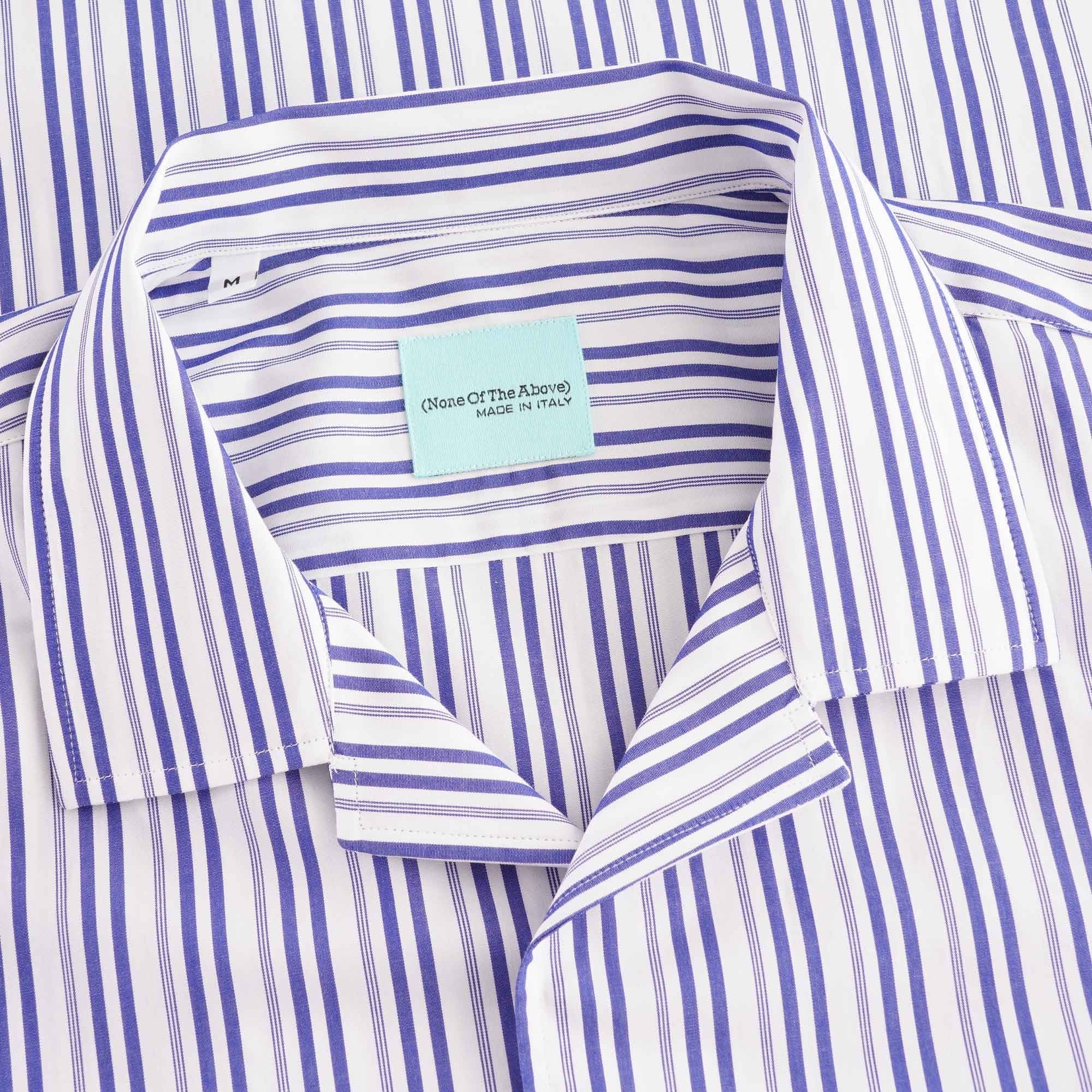 None Of The Above Made in Italy Stripe Short Sleeve Shirt - White/Navy
