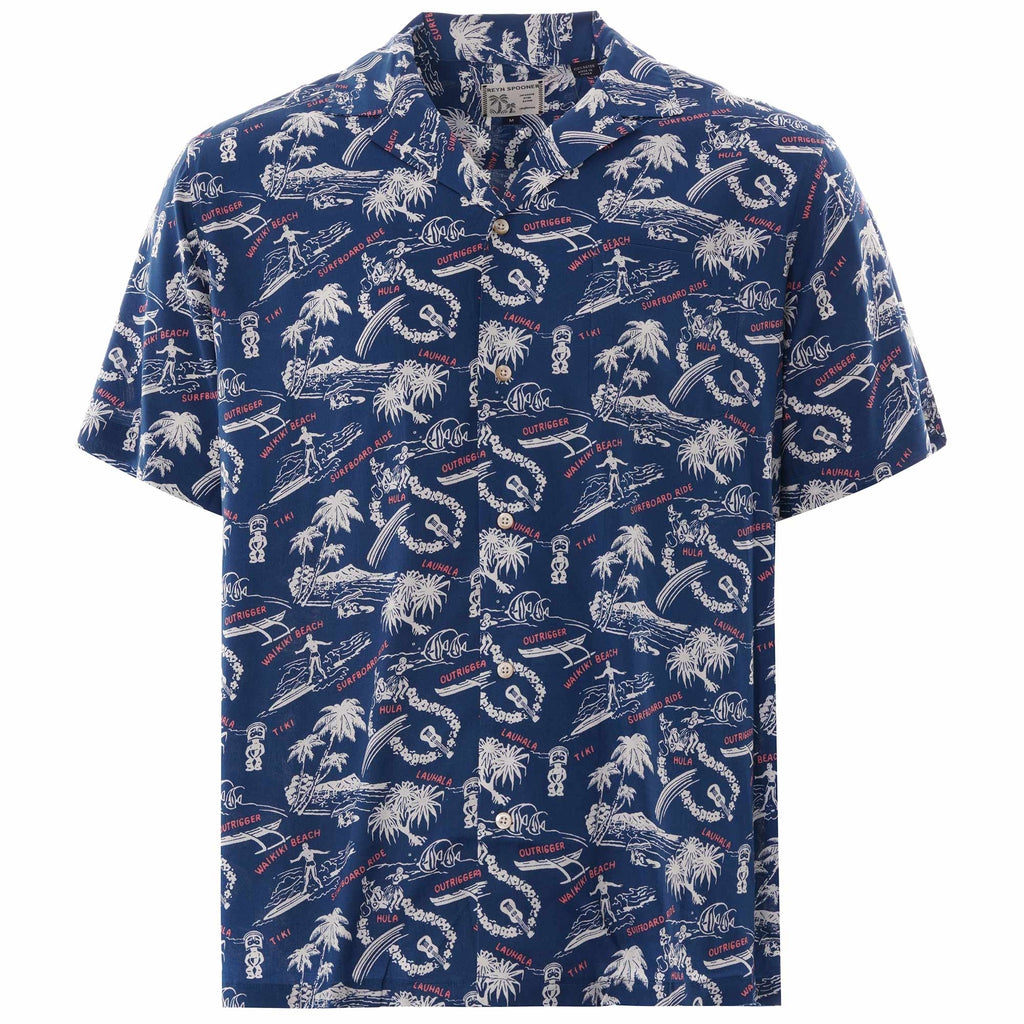 Reyn Spooner Okole Maluna Rayon Camp Shirt - Dark Blue