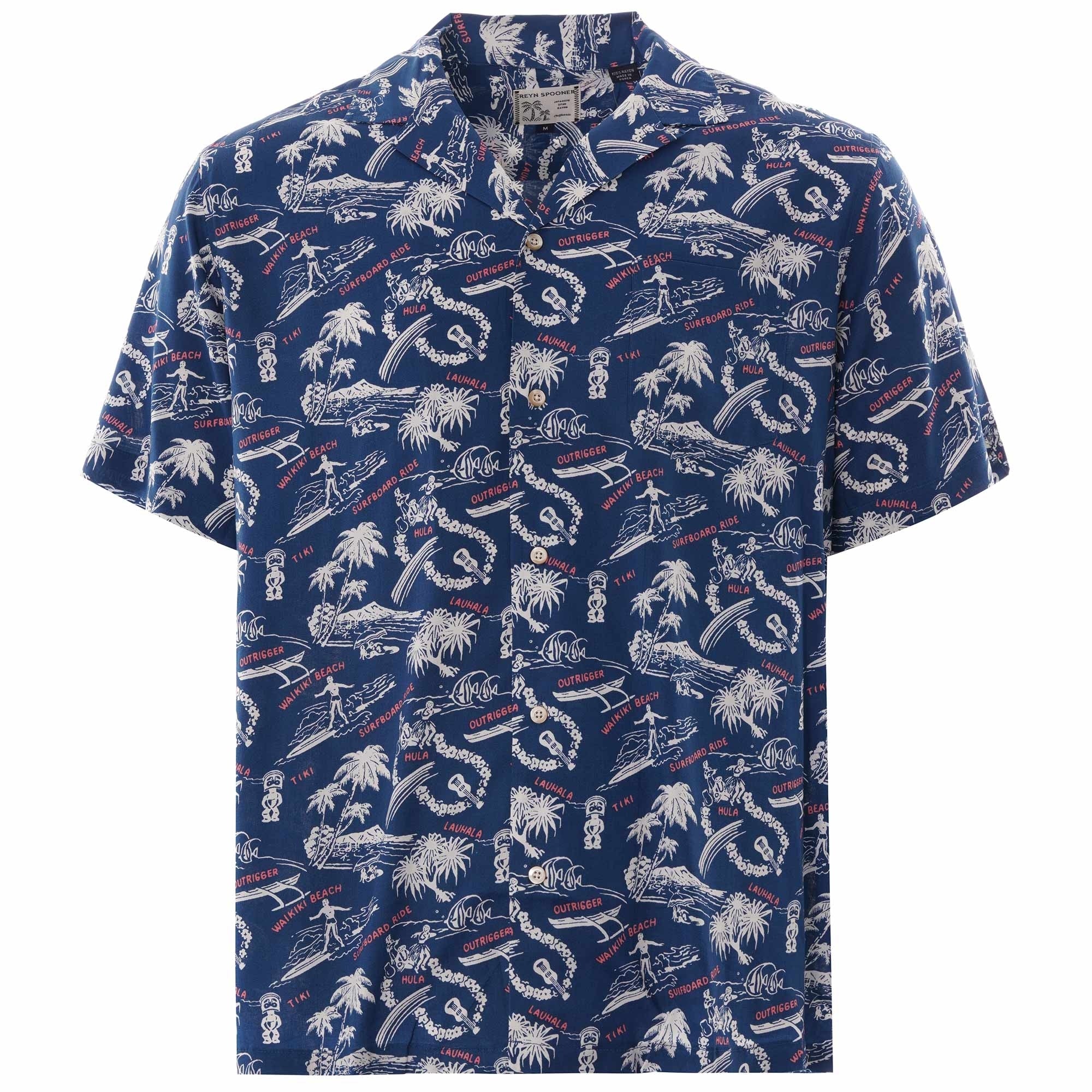 Reyn Spooner Okole Maluna Rayon Camp Shirt - Dark Blue