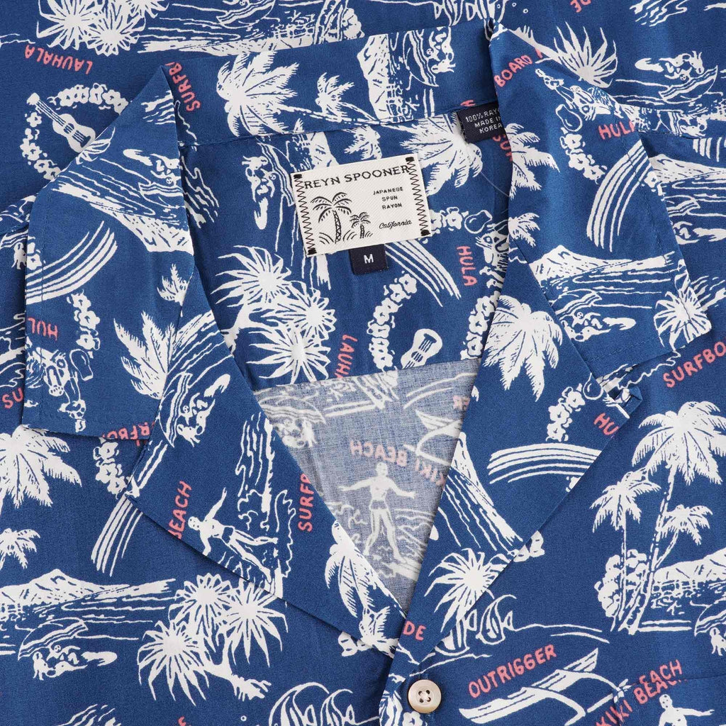Reyn Spooner Okole Maluna Rayon Camp Shirt - Dark Blue
