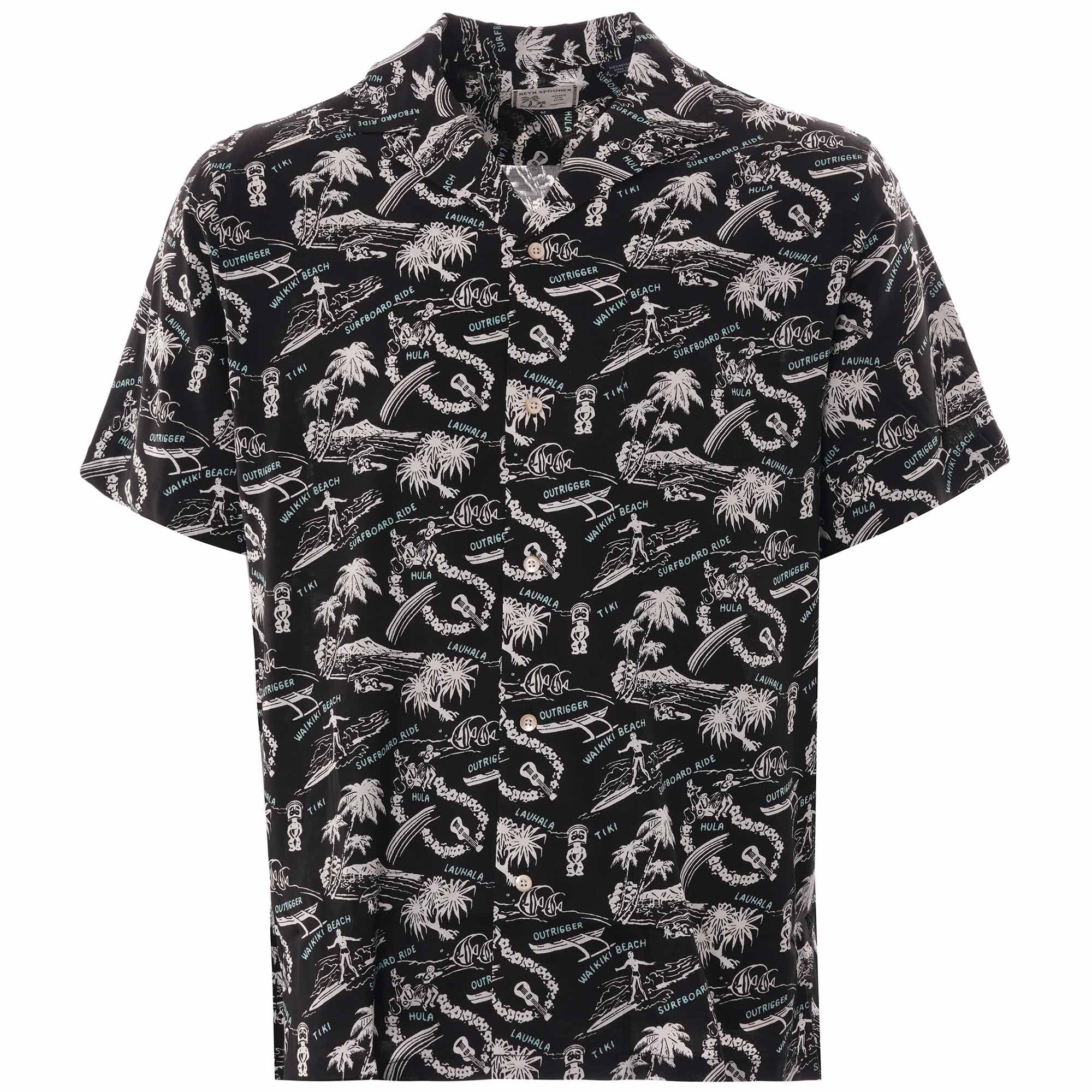 Reyn Spooner Okole Maluna Rayon Camp Shirt - Black