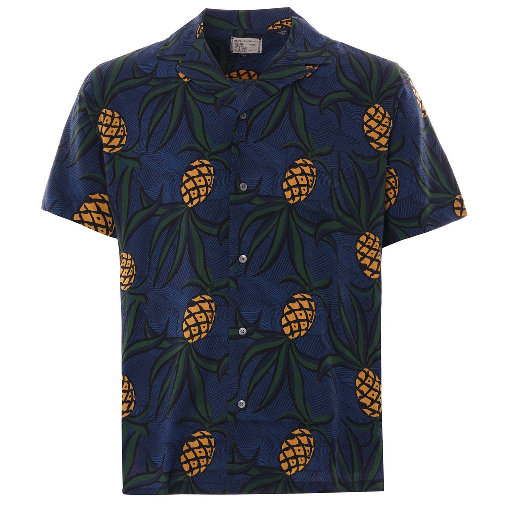 Reyn Spooner Whacky Pineapple Rayon Camp Shirt - Blue