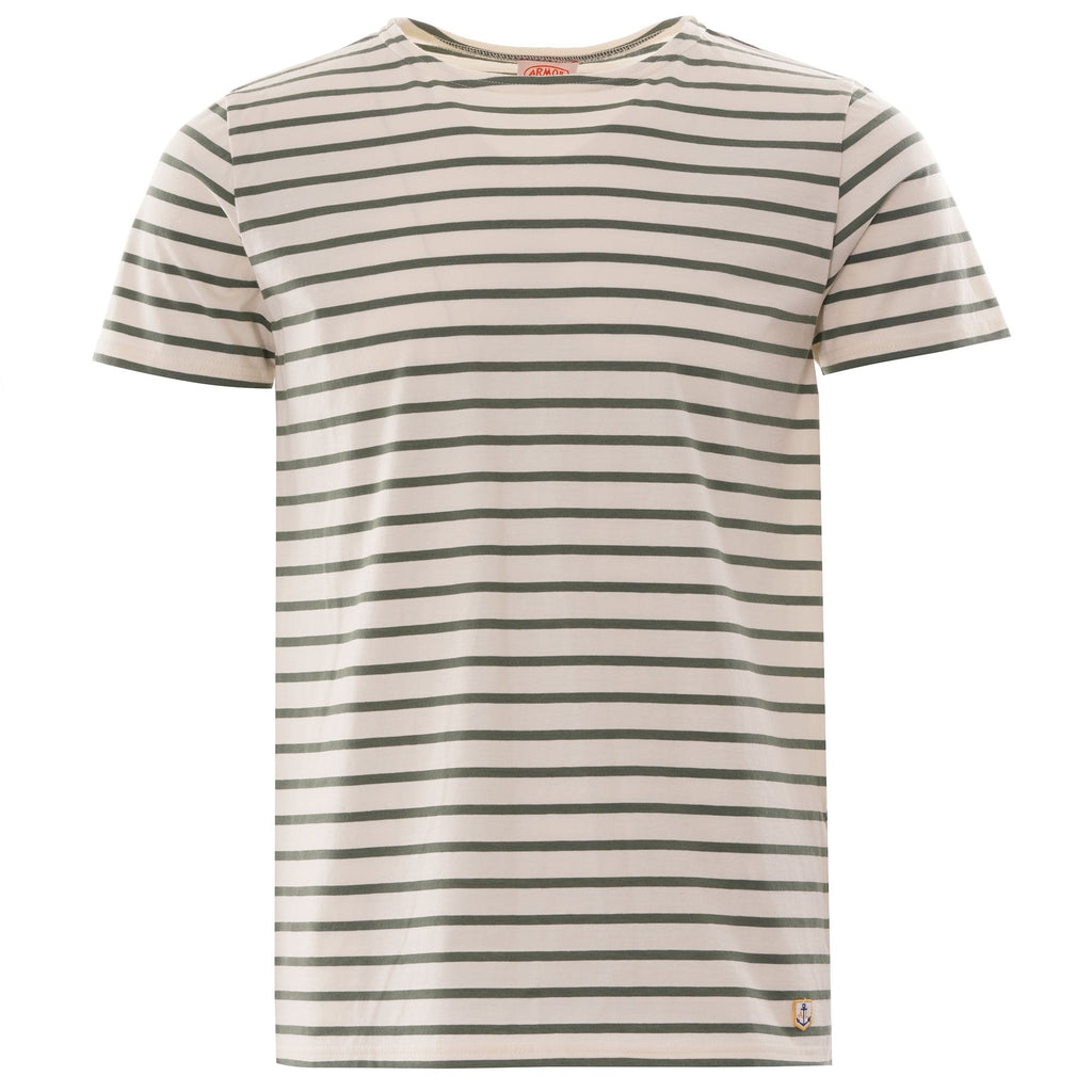 Classic cream and black striped t-shirt for everyday wear.