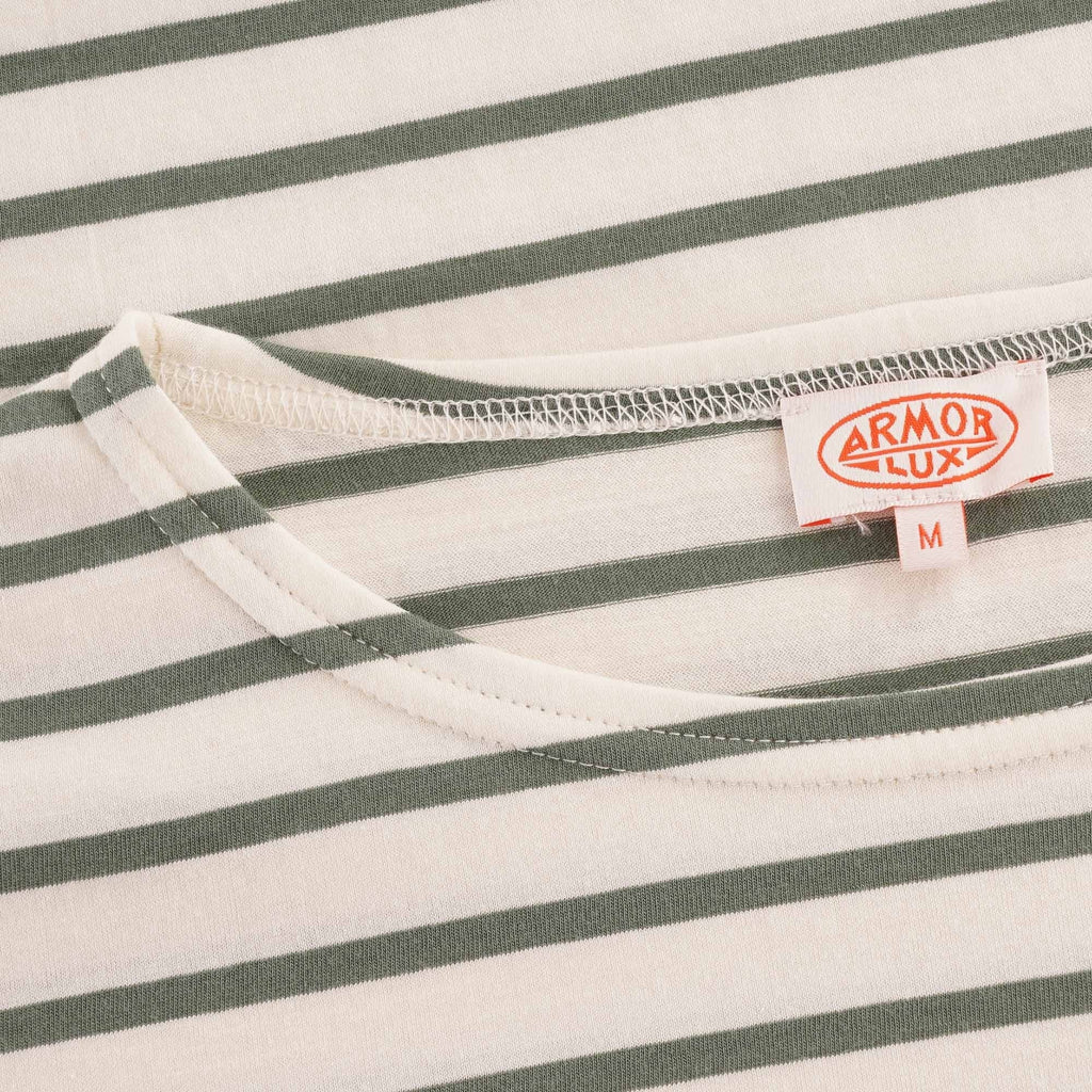 Close-up of the t-shirt's neckline showing the branded label.