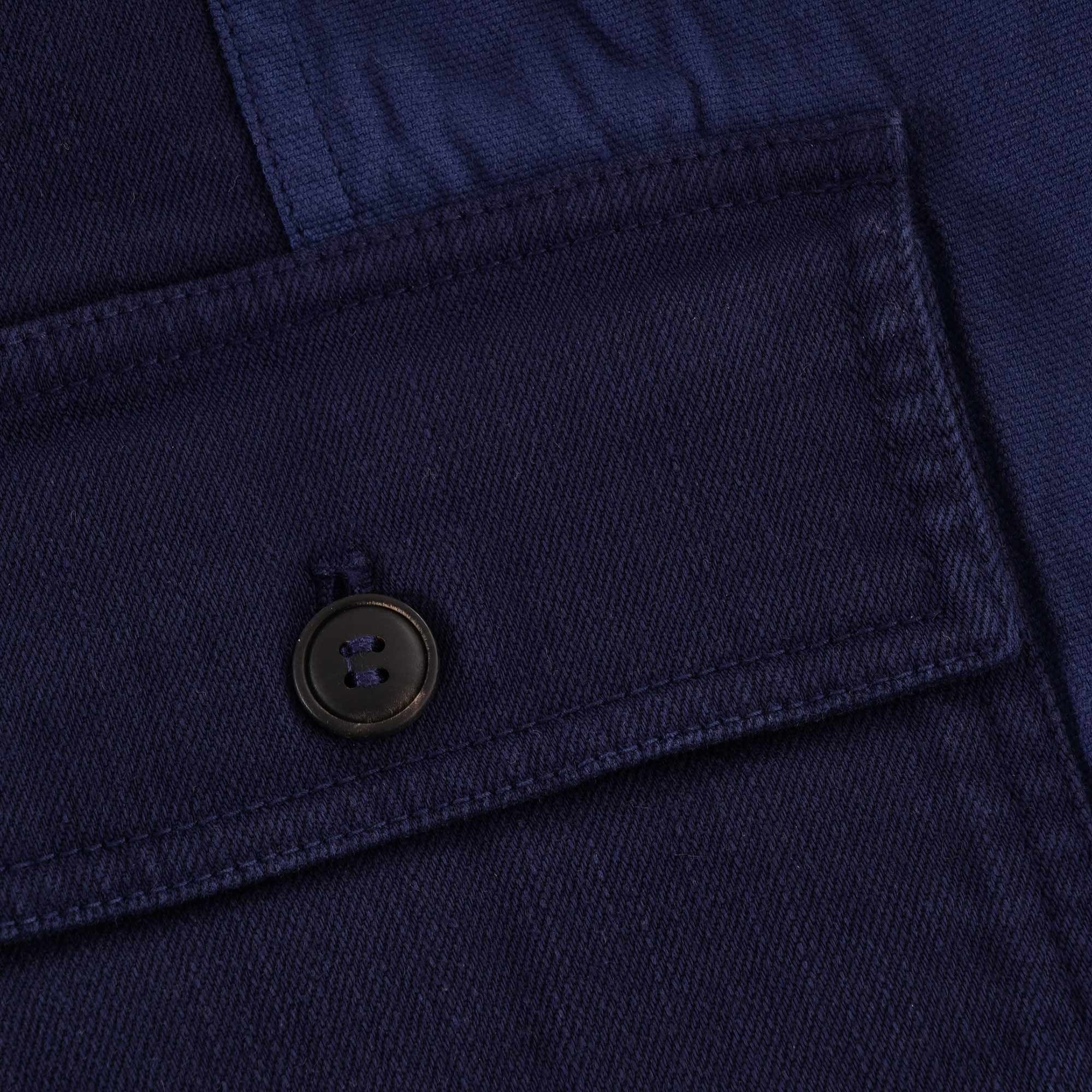 Close-up of the right chest pocket with a button closure.
