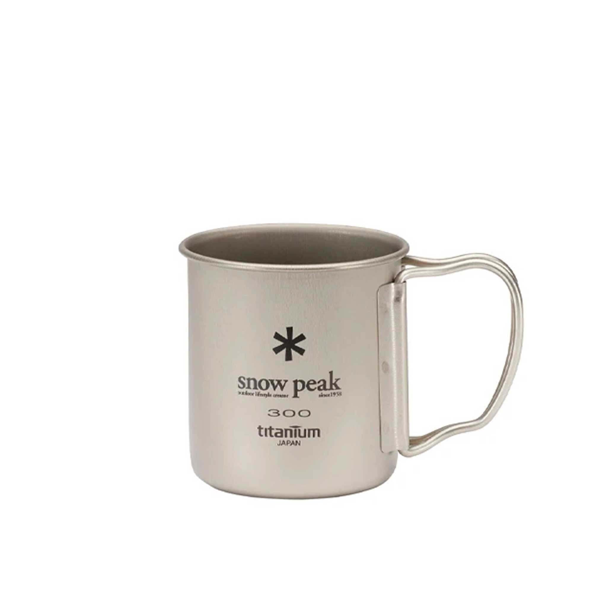 A Snow Peak Titanium Single Wall 300 Mug on a white background.