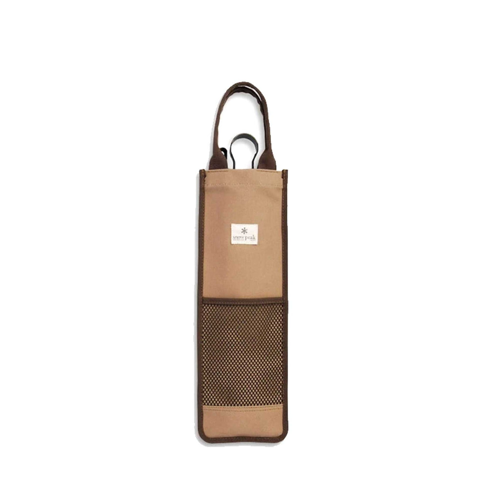 Snow Peak BBQ tool storage case in tan with black trim and handle.