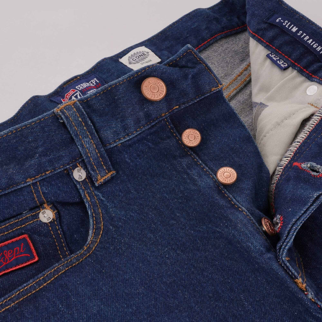 C17 Jeans Cone Mills Denim Slim Straight Comfort Fit - 1 Year Indigo Rinsed Wash