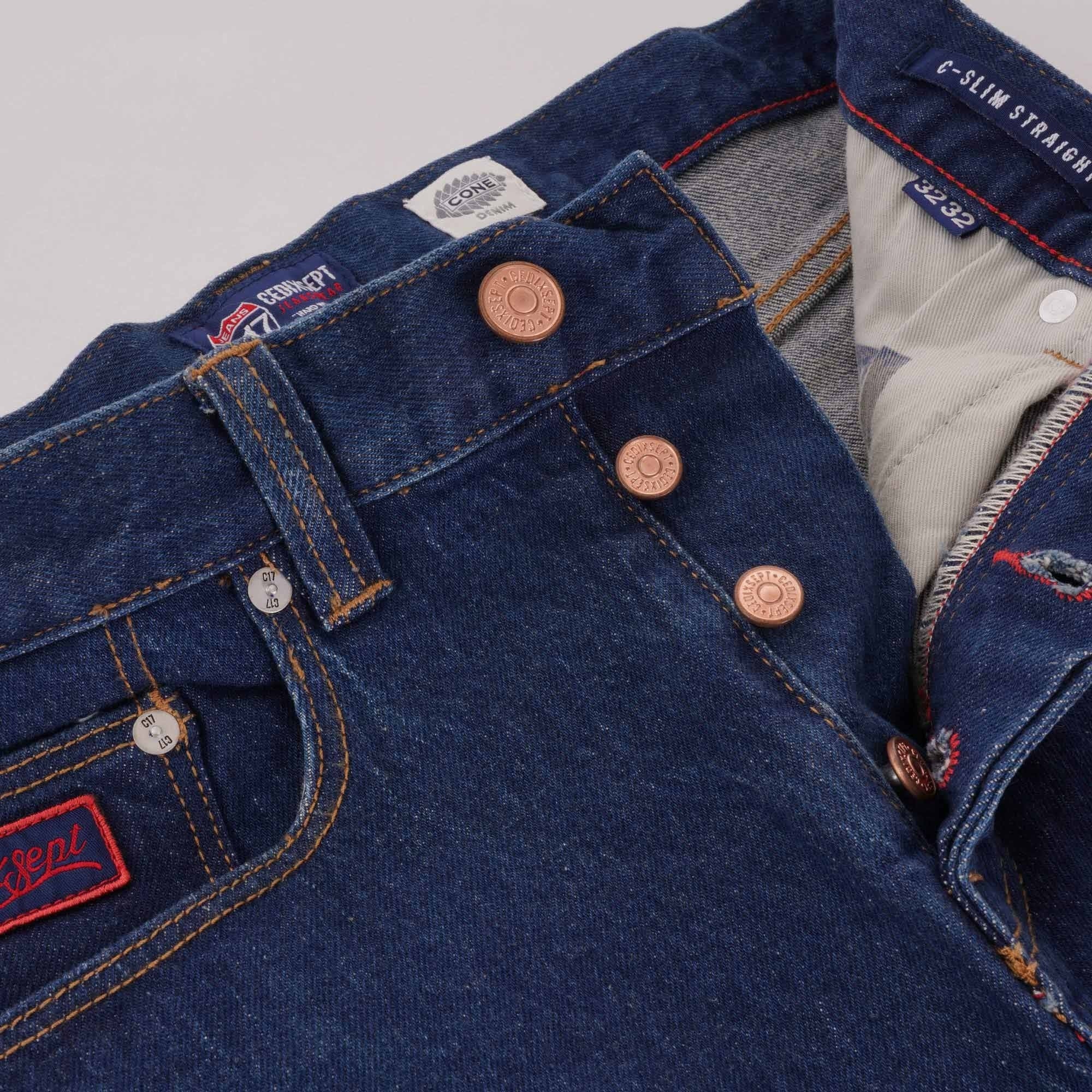 C17 Jeans Cone Mills Denim Slim Straight Comfort Fit - 1 Year Indigo Rinsed Wash
