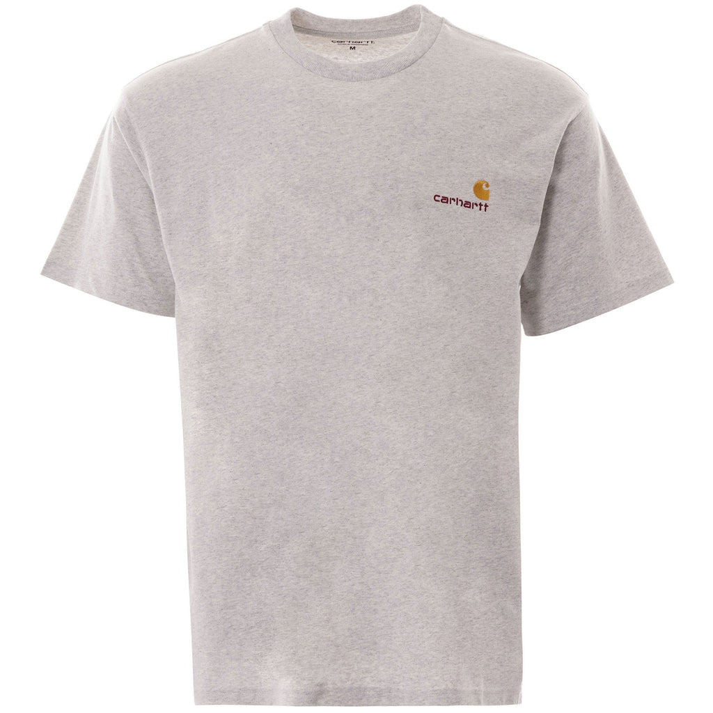 Front view of the Carhartt WIP short-sleeve grey t-shirt.