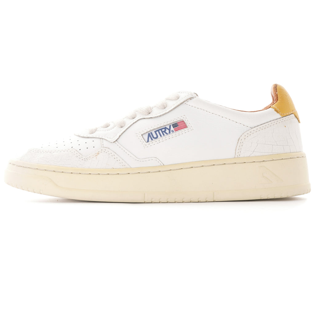 Autry Medalist Leather/Cracked Leather - White/Yellow