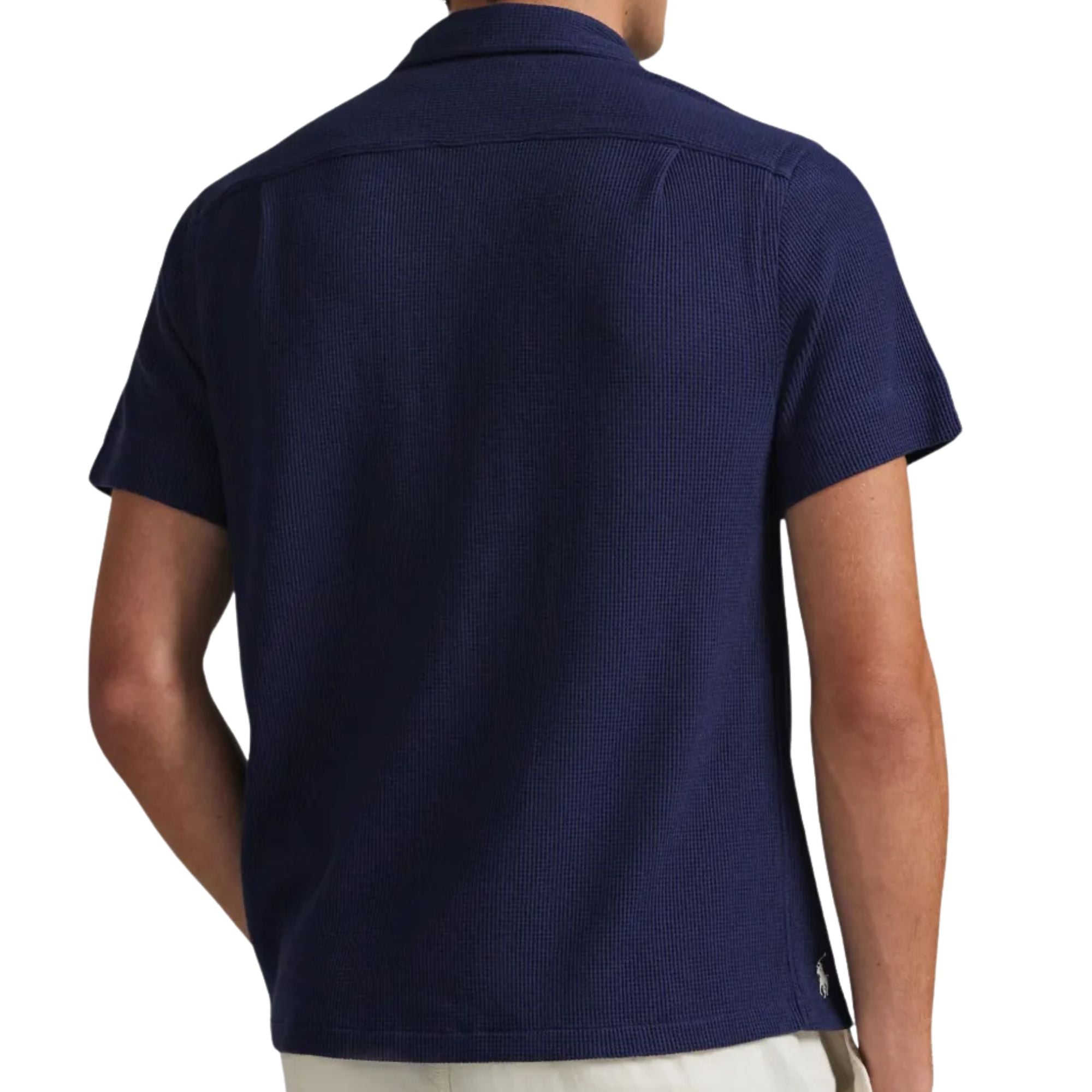 Waffle Knit Camp Collar Shirt - Navy