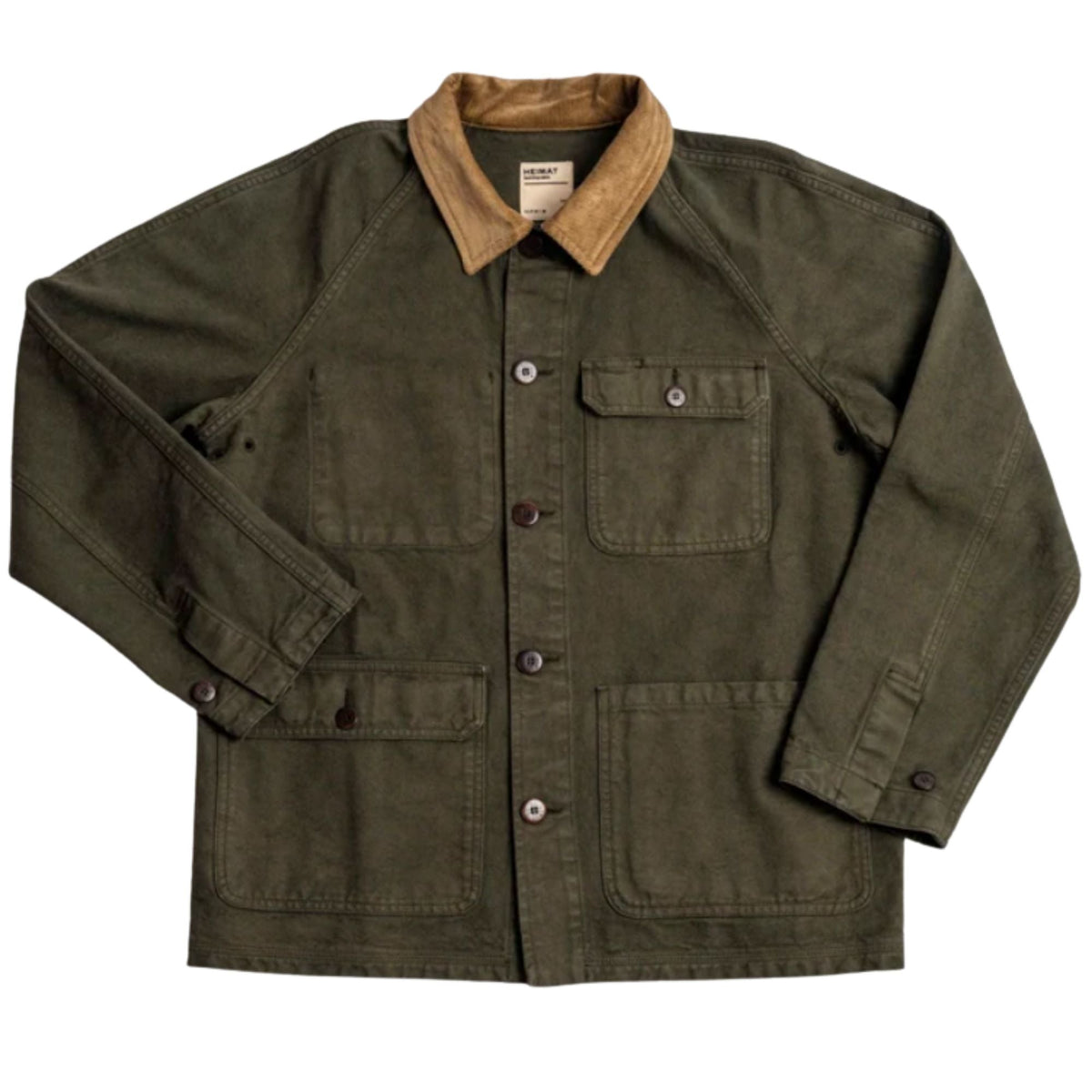 Heimat Cotton Canvas Contrast Collar Journey Coat - Squad Green